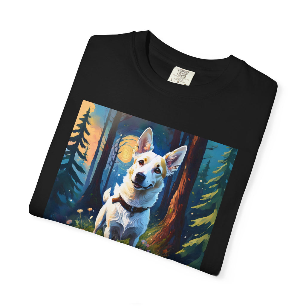 White/Tan Dog Forest Walk Unisex Garment-Dyed T-shirt