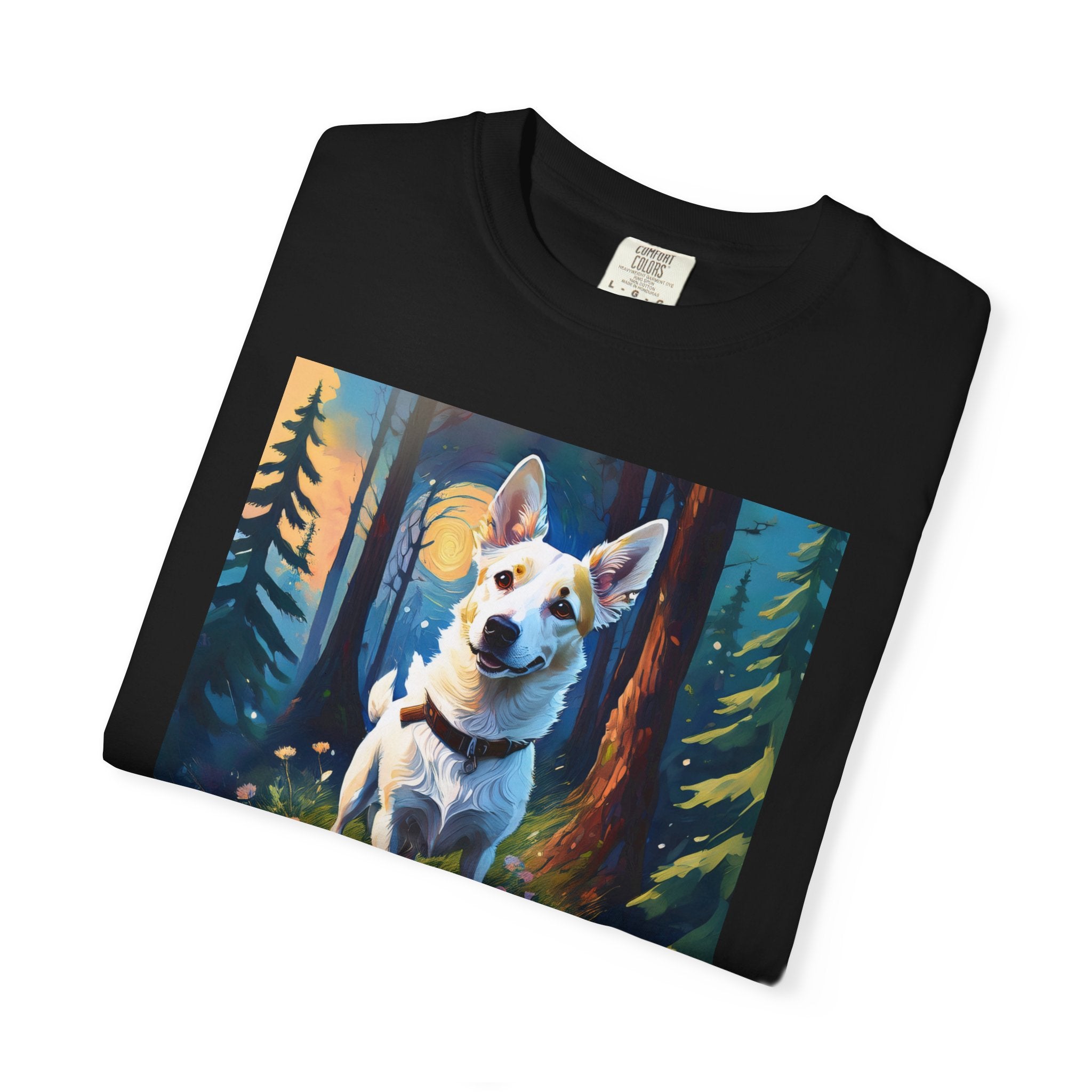 White/Tan Dog Forest Walk Unisex Garment-Dyed T-shirt