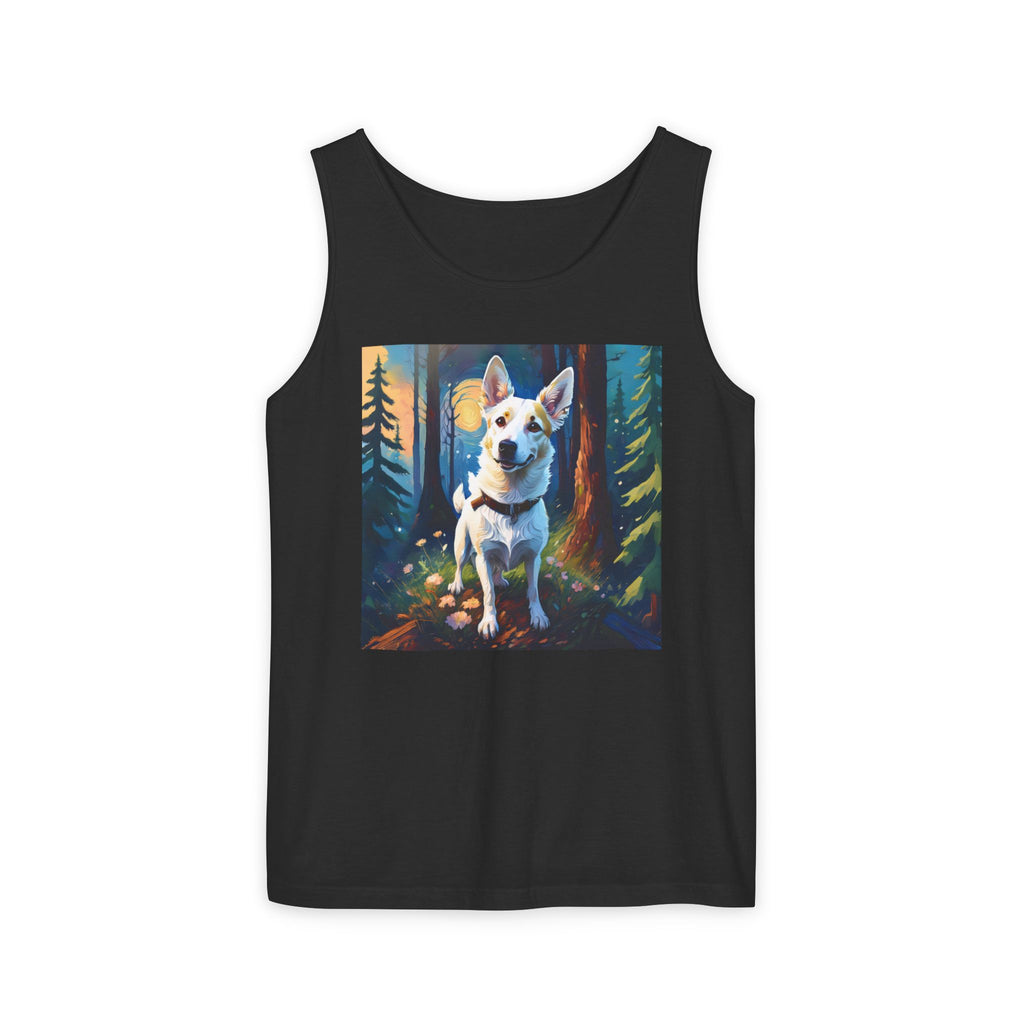 White/Tan Dog Forest Walk Unisex Tank Top