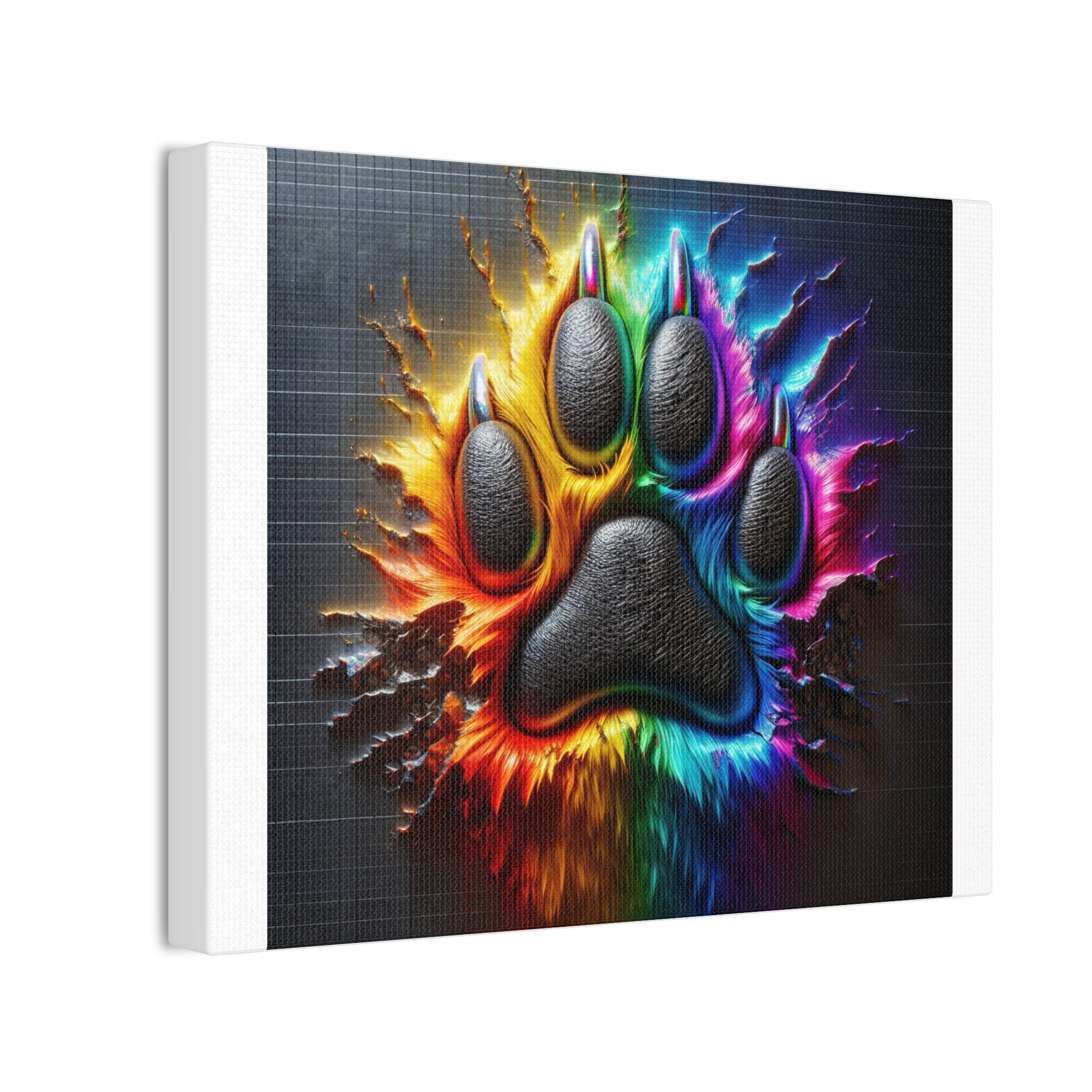 Electric Rainbow Dog Paw Canvas Stretched, 0.75"