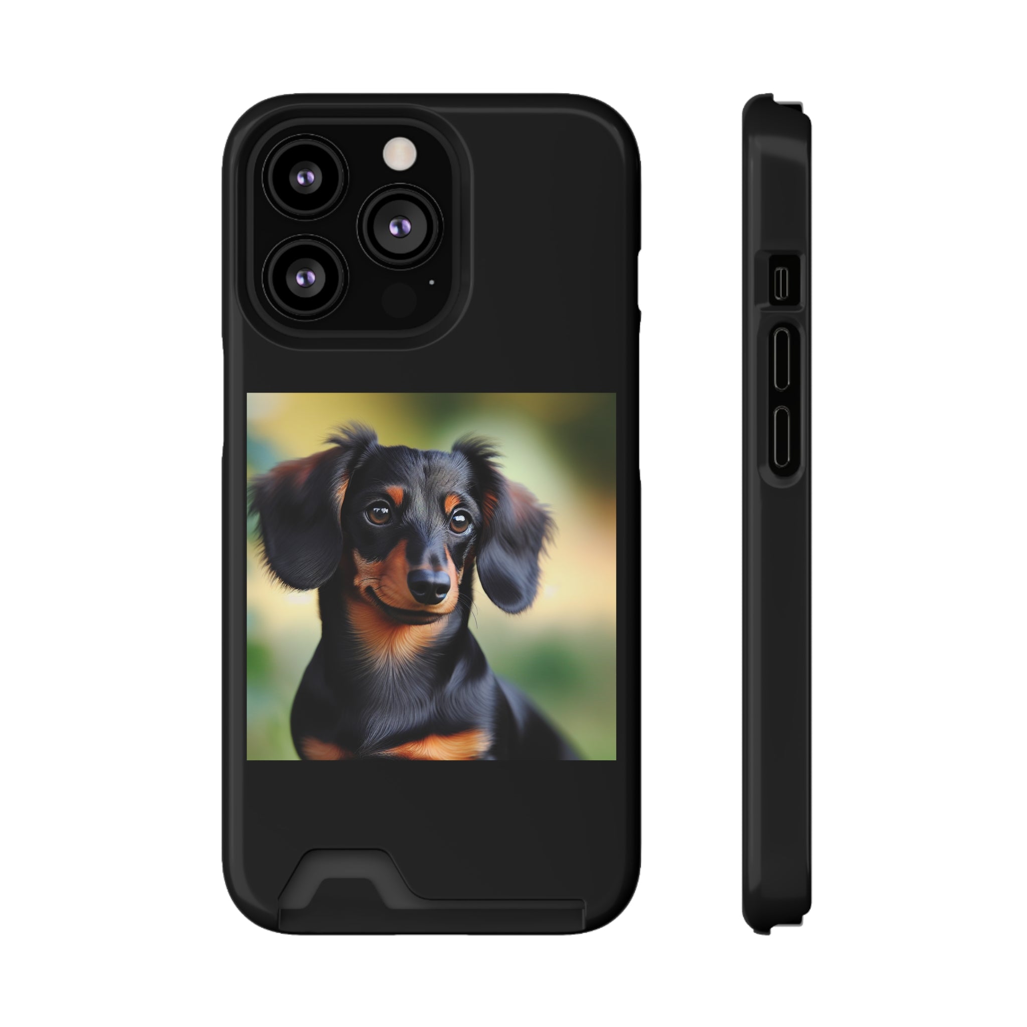 Dachshund Black and Brown Phone Case with Card Holder