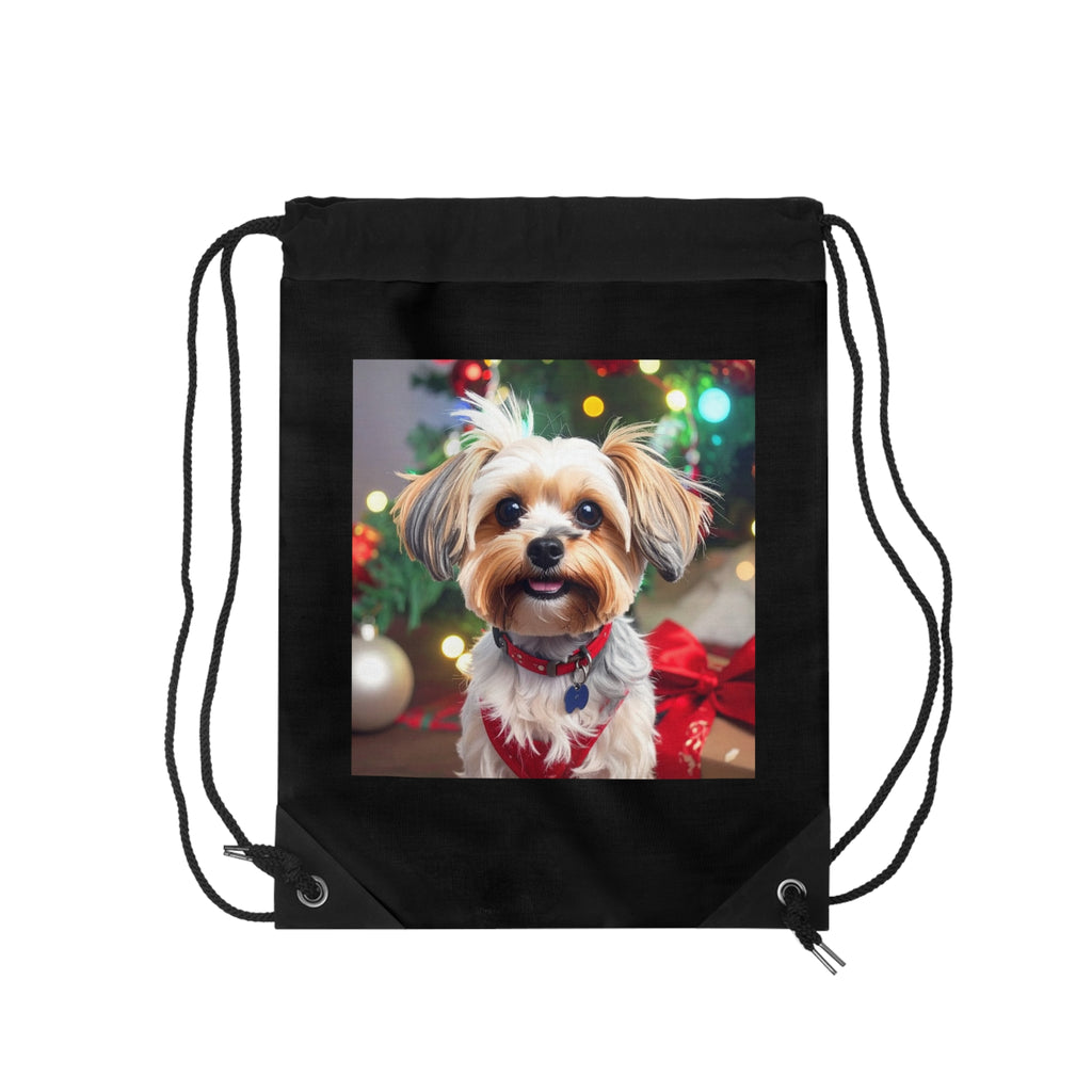 Yorkie Holiday Drawstring Bag