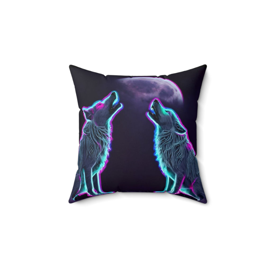 Neon Wolf Howling Square Pillow