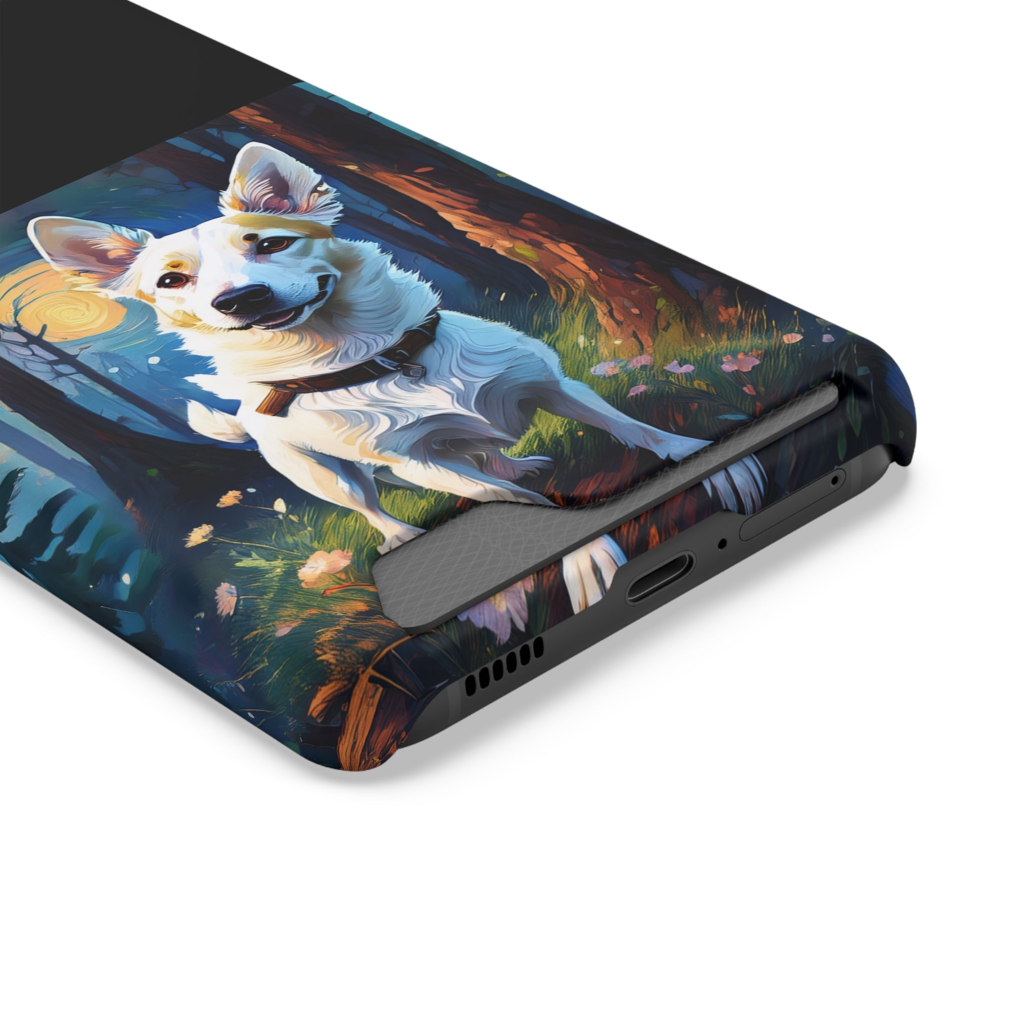 White/Tan Dog Forest Walk Phone Case with Card Holder
