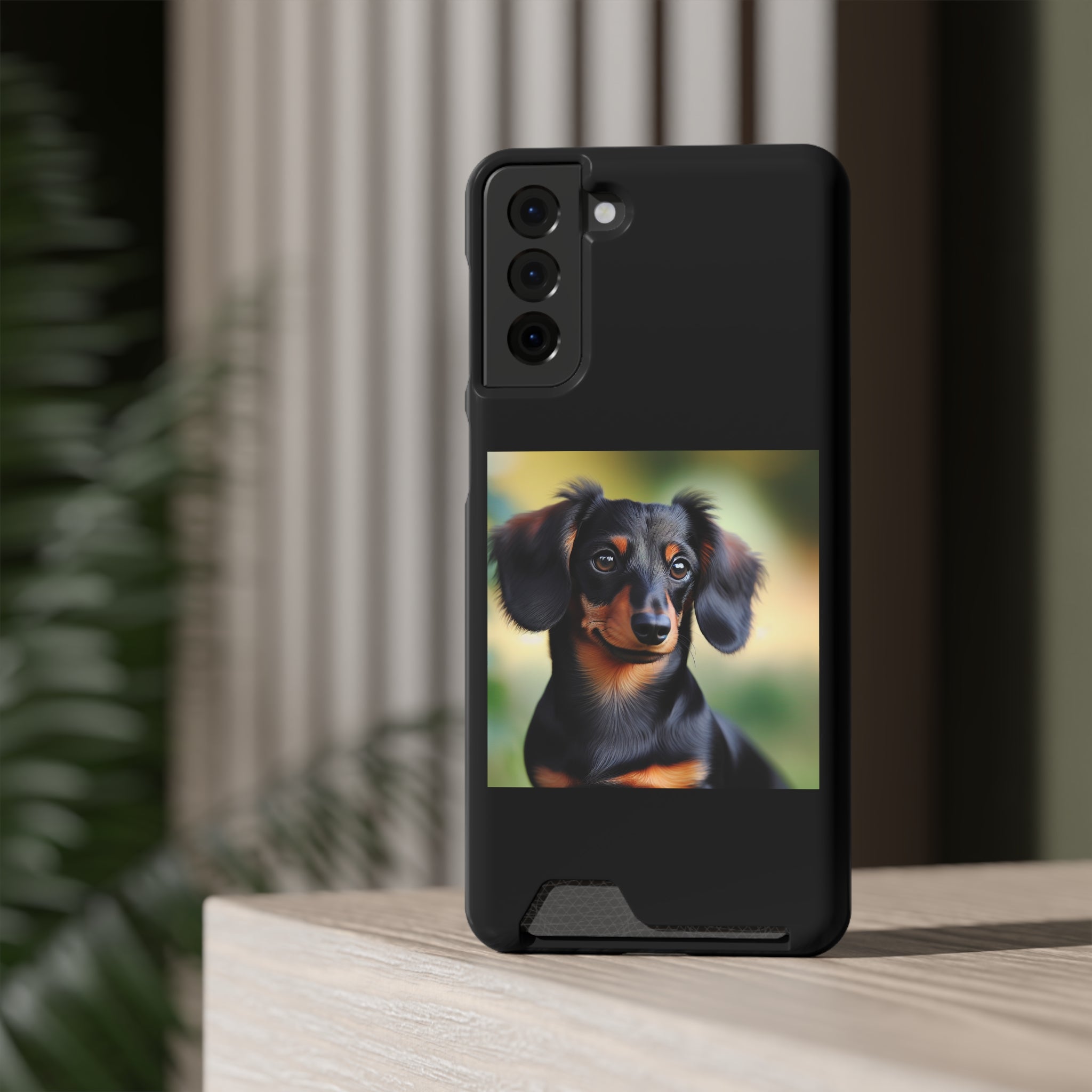 Dachshund Black and Brown Phone Case with Card Holder