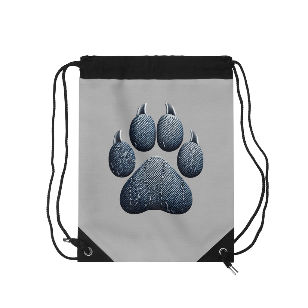 Denim Dog Paw Drawstring Bag