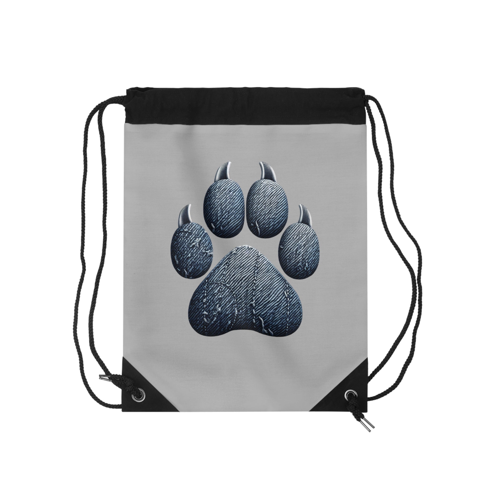 Denim Dog Paw Drawstring Bag