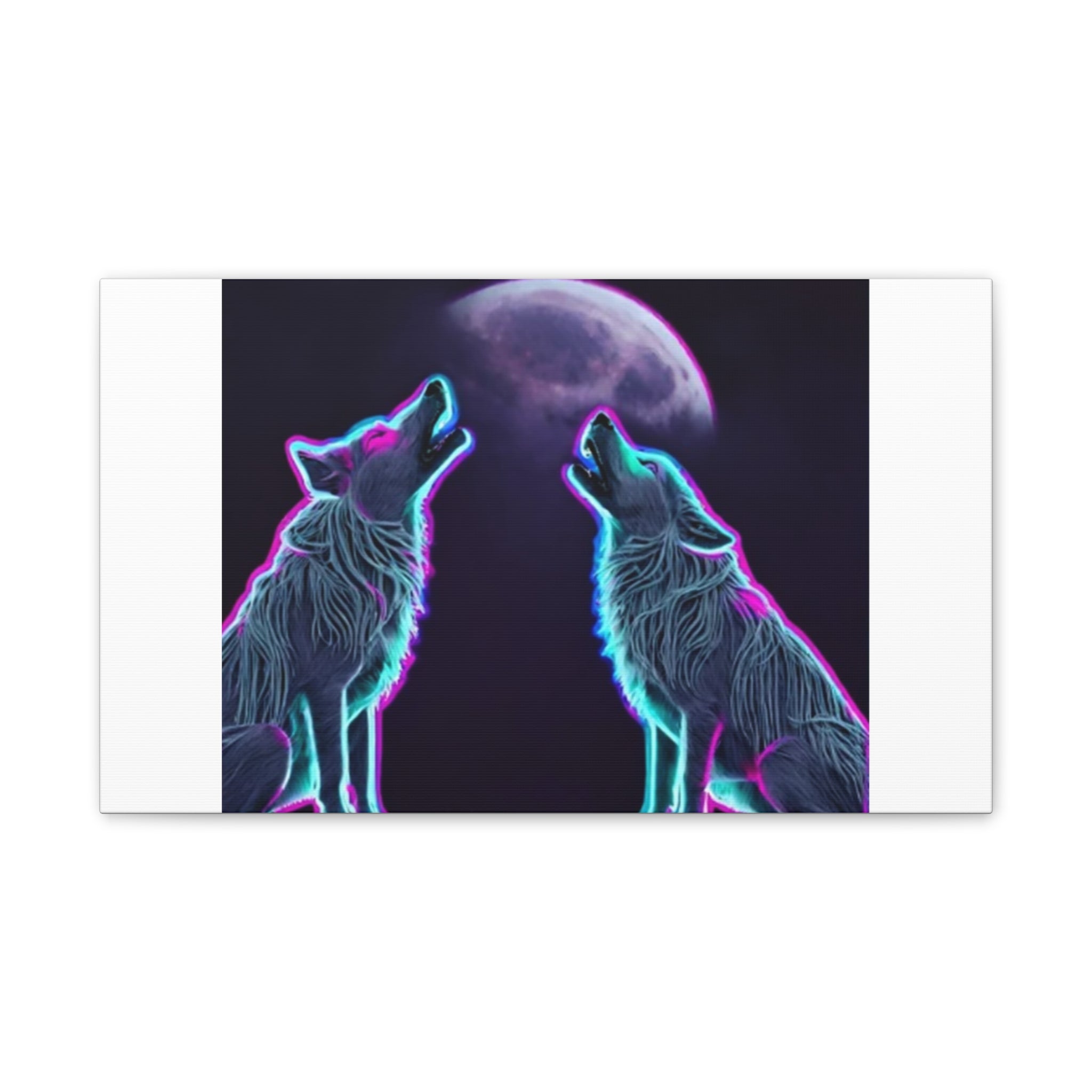 Neon Wolves Howling Canvas Stretched, 0.75"