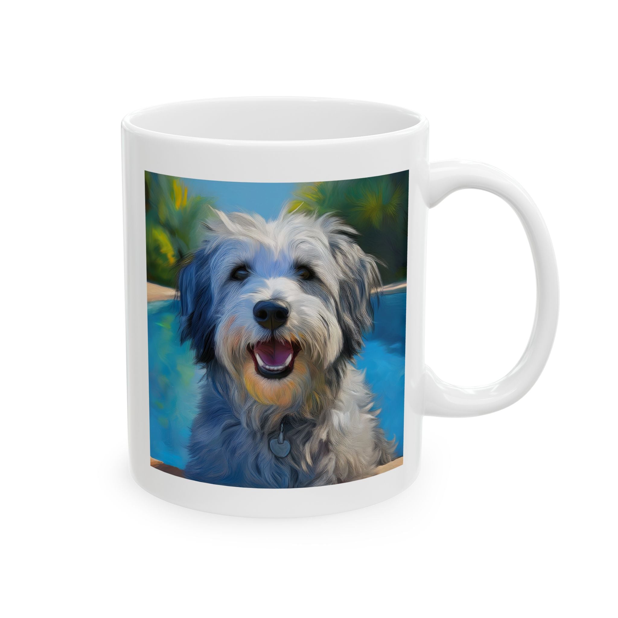 Grey Shaggy Dog Poolside Ceramic Mug, (11oz, 15oz)