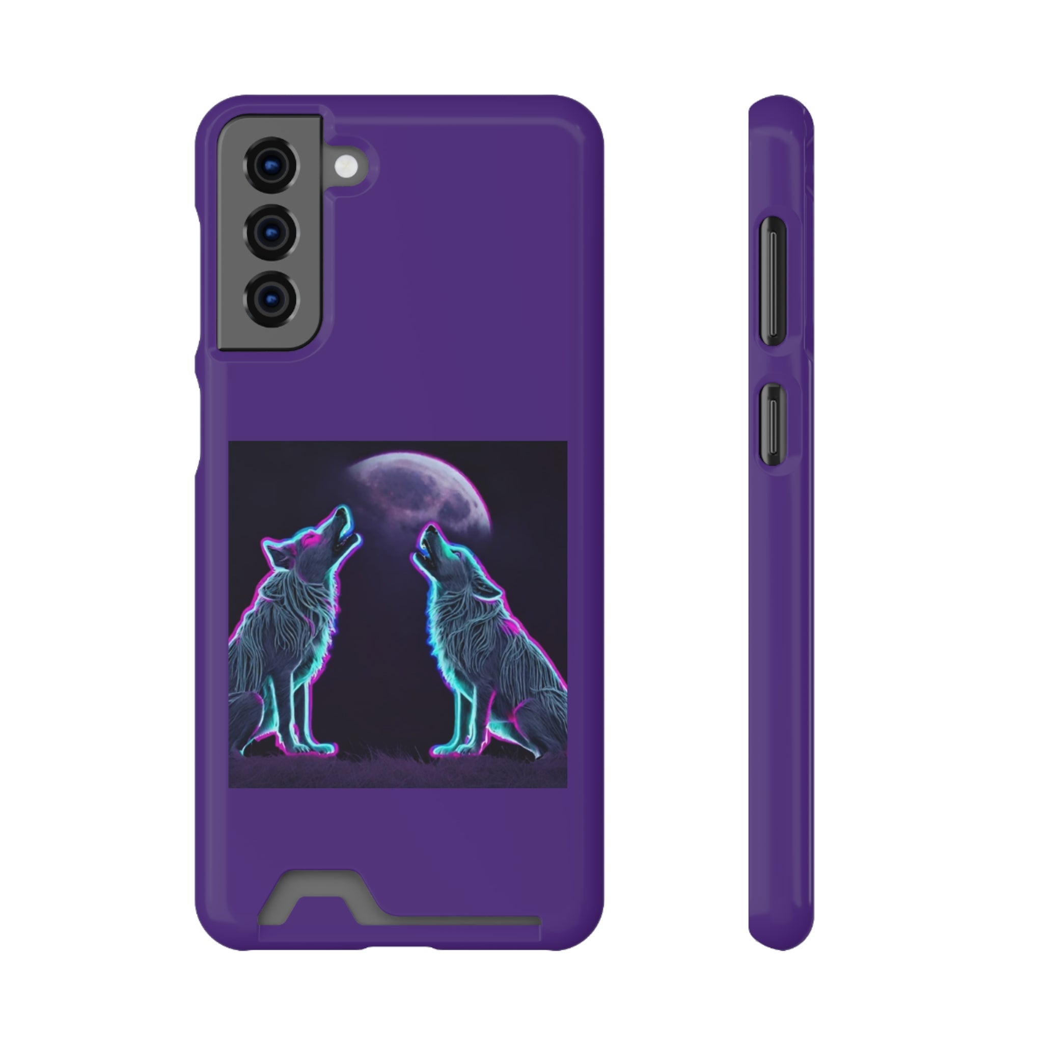 Neon Wolves Howling Phone Case with Card Holder
