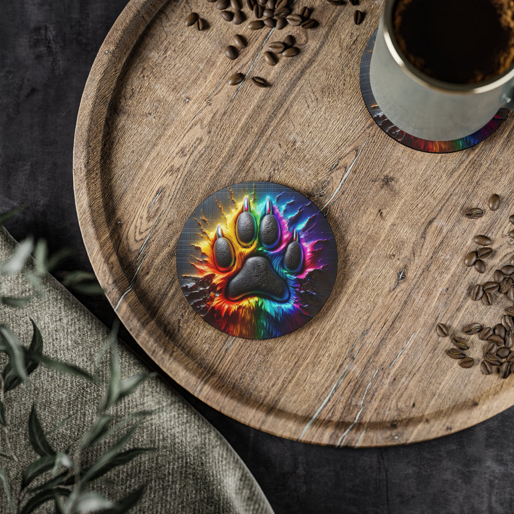 Electric Rainbow Dog Paw Coasters