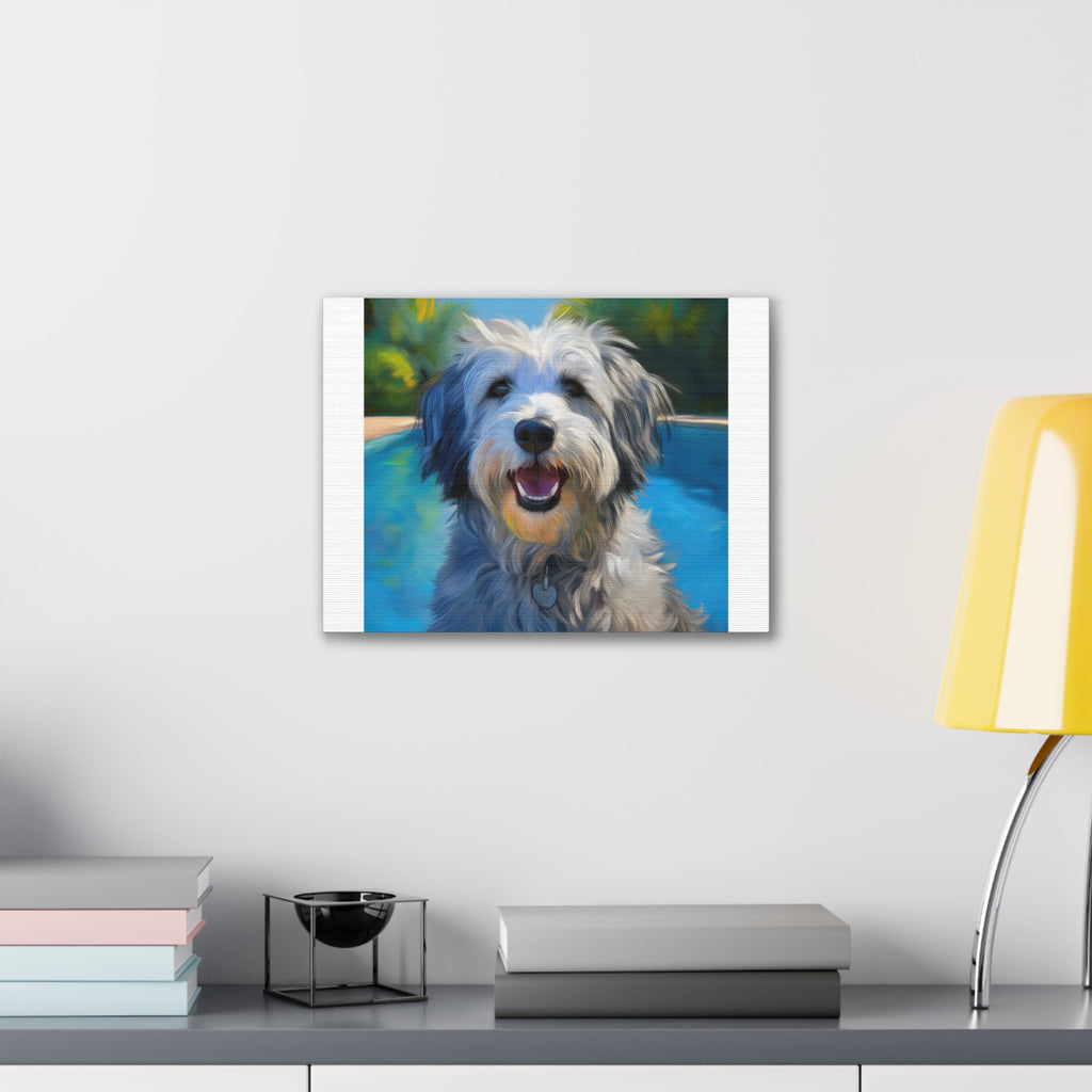 Grey Shaggy Dog Poolside Canvas Stretched, 0.75"