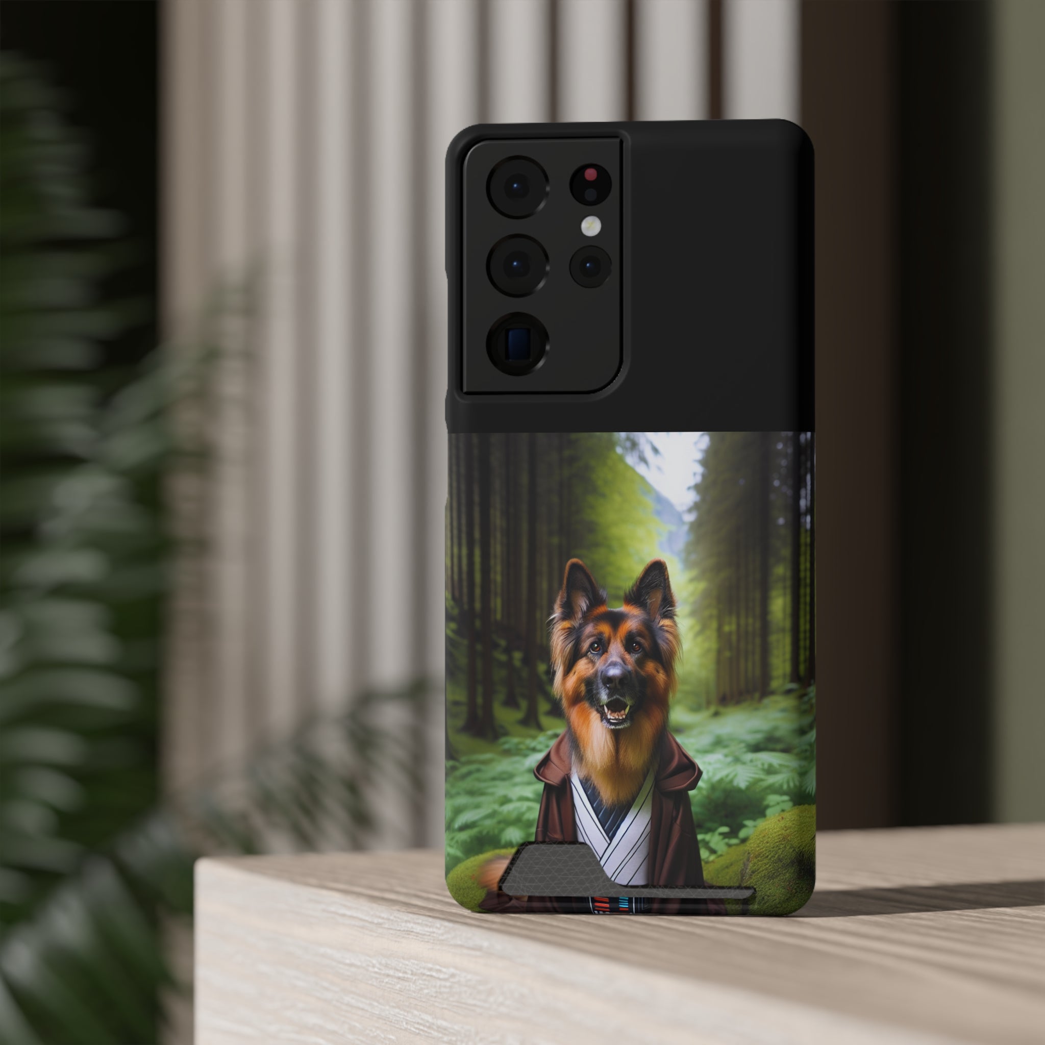 German Shepherd Forest Night Phone Case with Card Holder