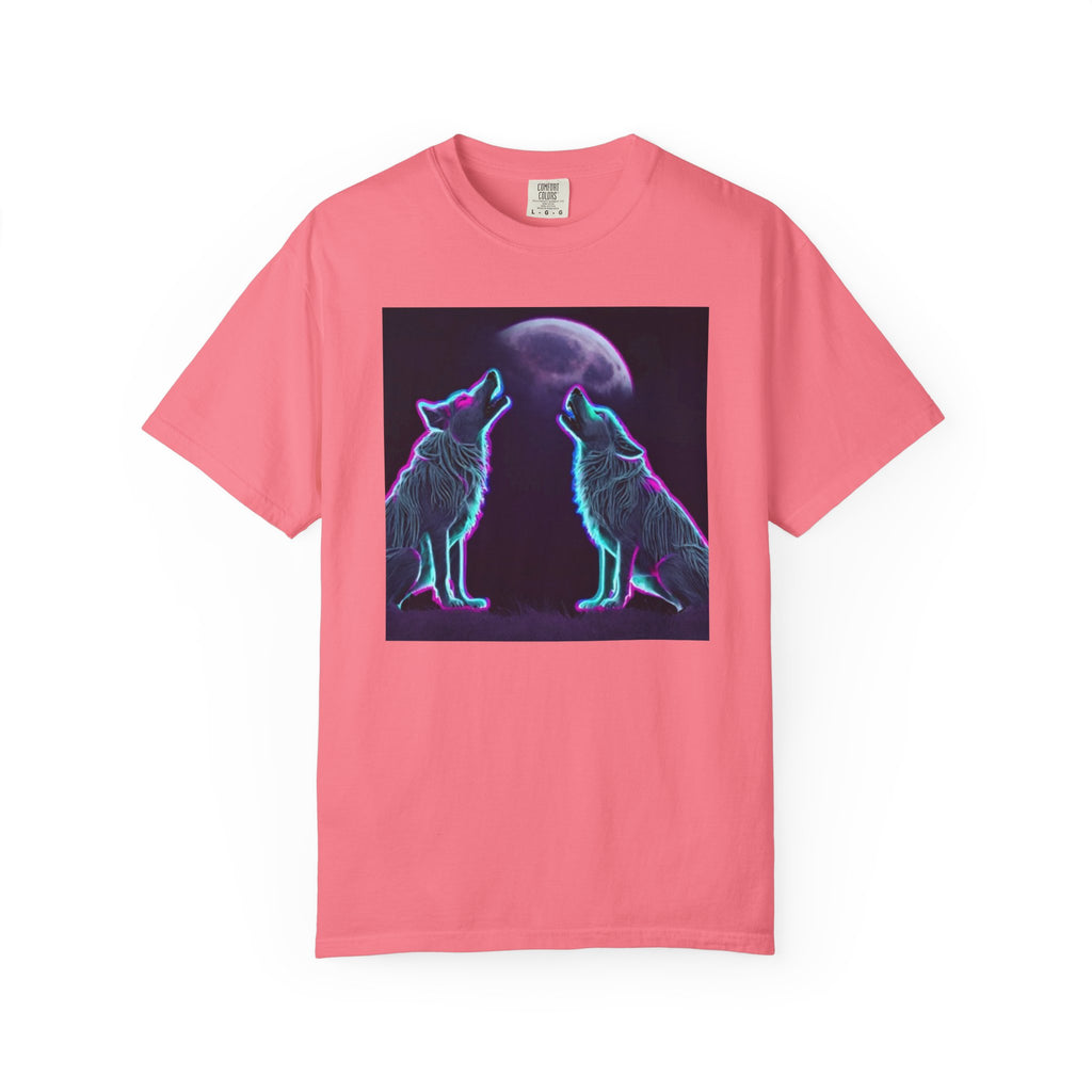 Neon Wolves Howling Unisex Garment-Dyed T-shirt