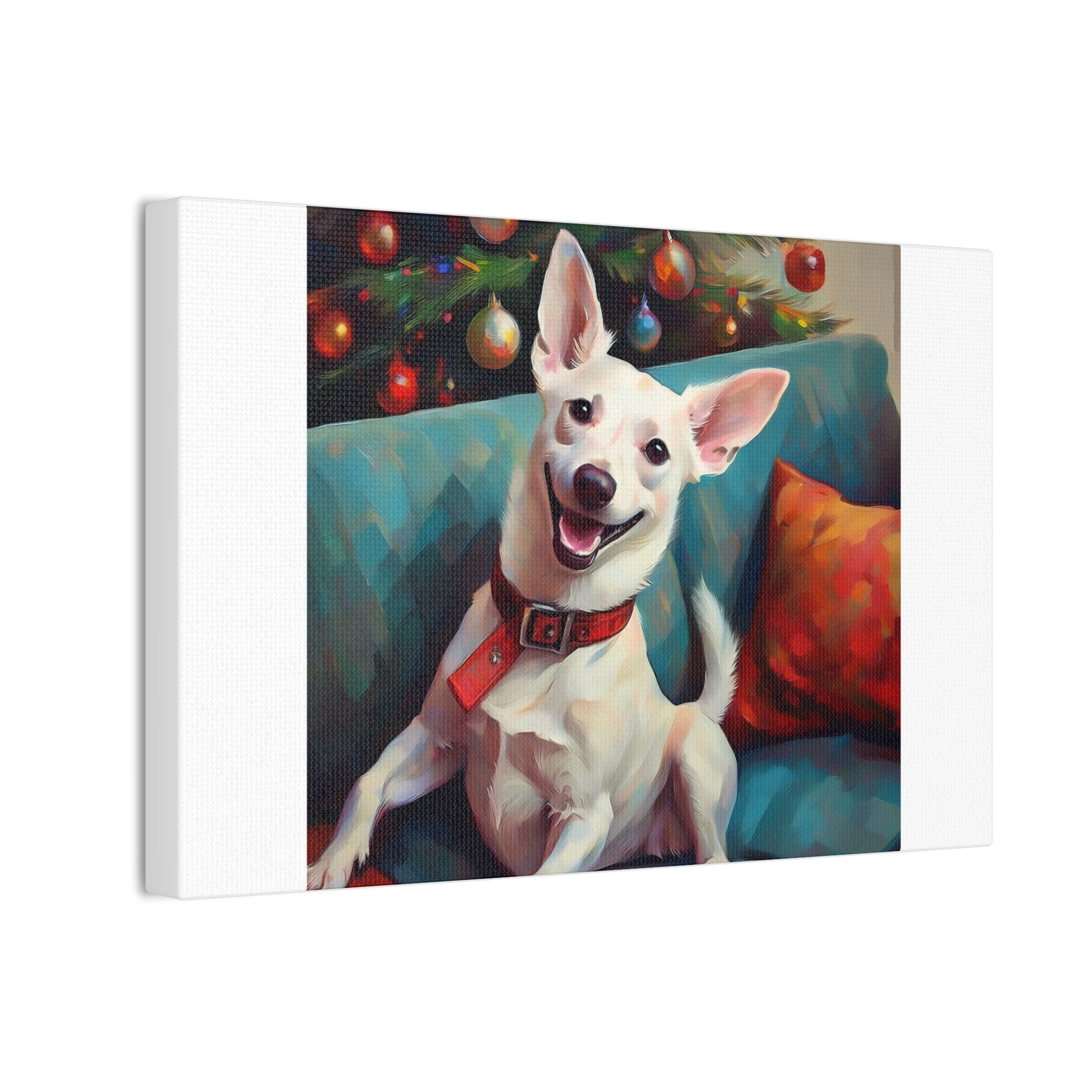 White Corgi Holiday II Canvas Painting