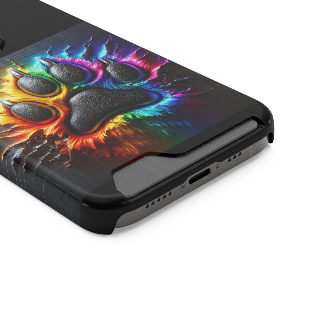 Electric Rainbow Dog Paw Phone Case with Card Holder