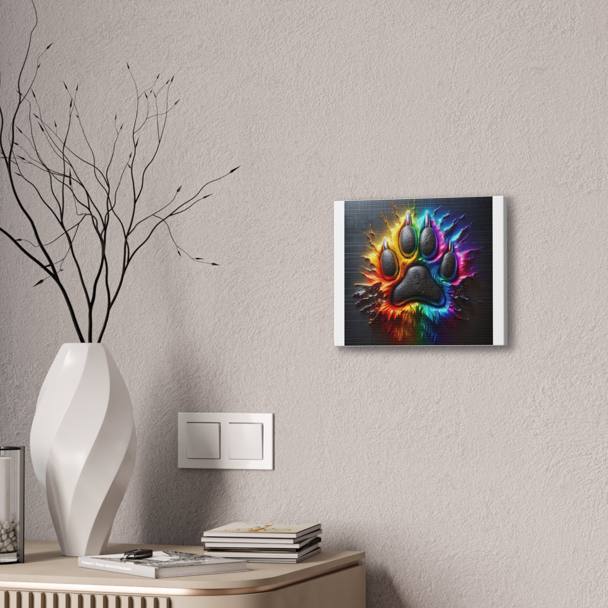 Electric Rainbow Dog Paw Canvas Stretched, 0.75"