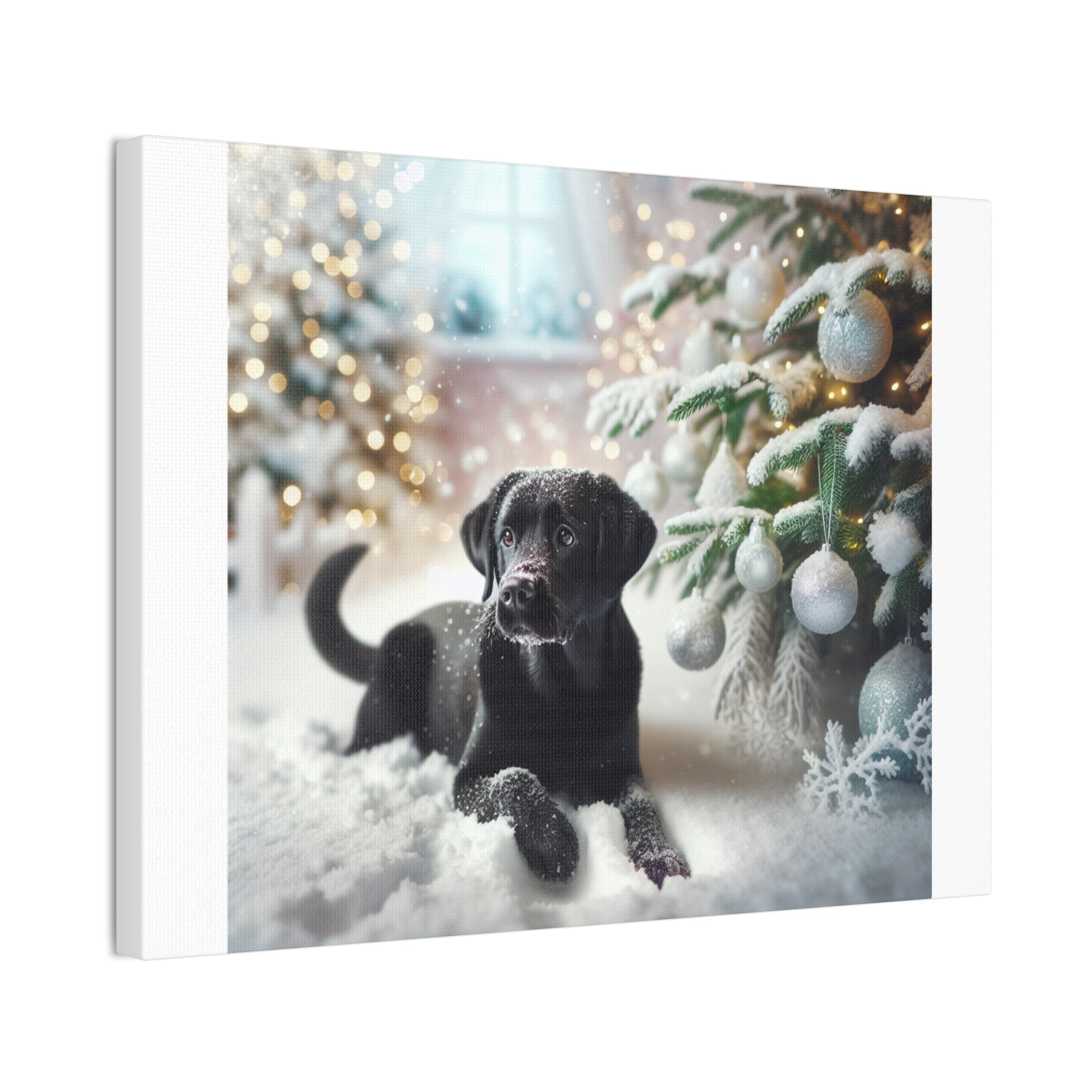 Black Lab Puppy Holiday Canvas Stretched, 0.75"