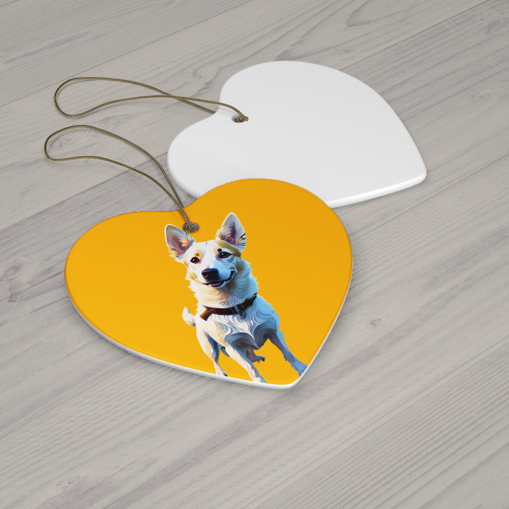 White/Tan Dog Ceramic Ornament
