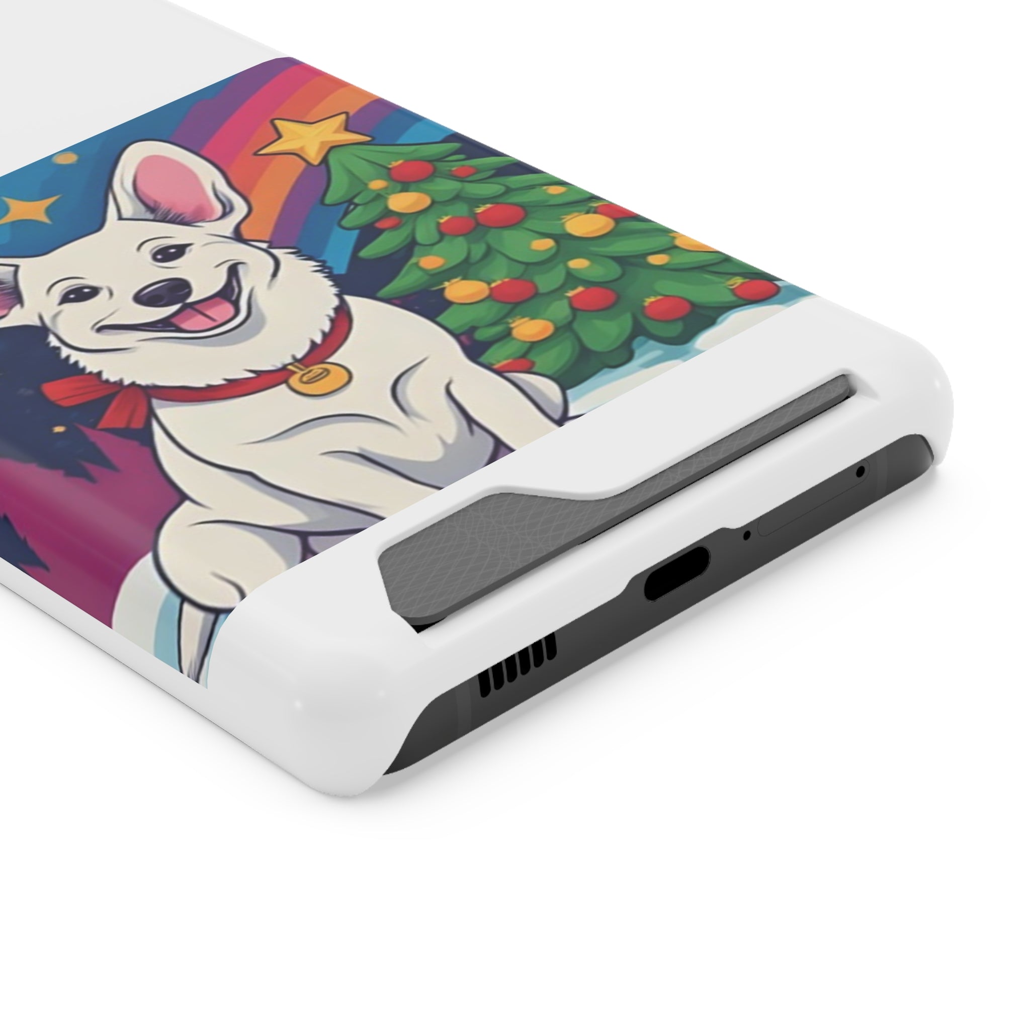 White Corgi Holiday Phone Case with Card Holder
