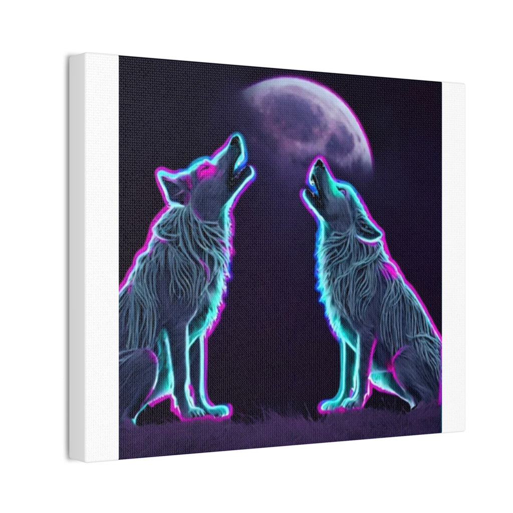 Neon Wolves Howling Canvas Stretched, 0.75"