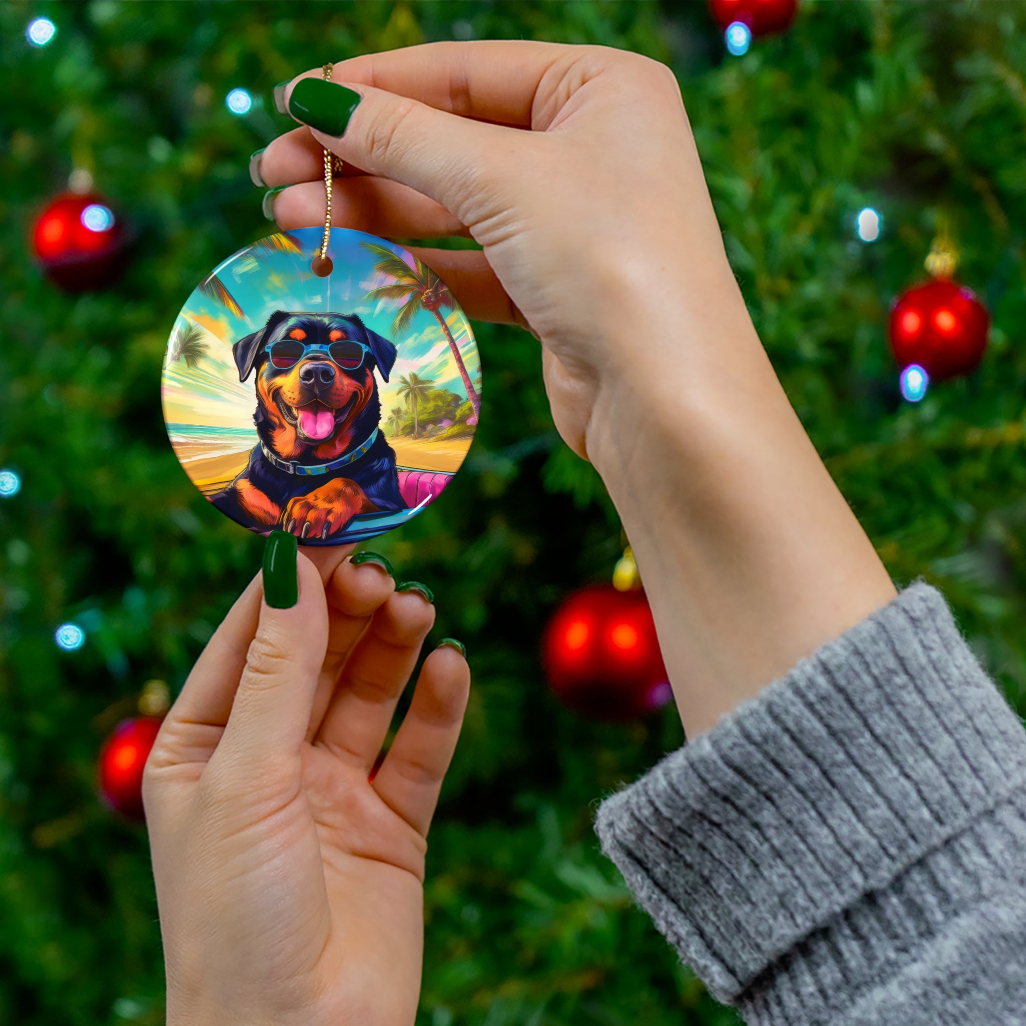 Rottweiler Beach Drive Ceramic Ornament