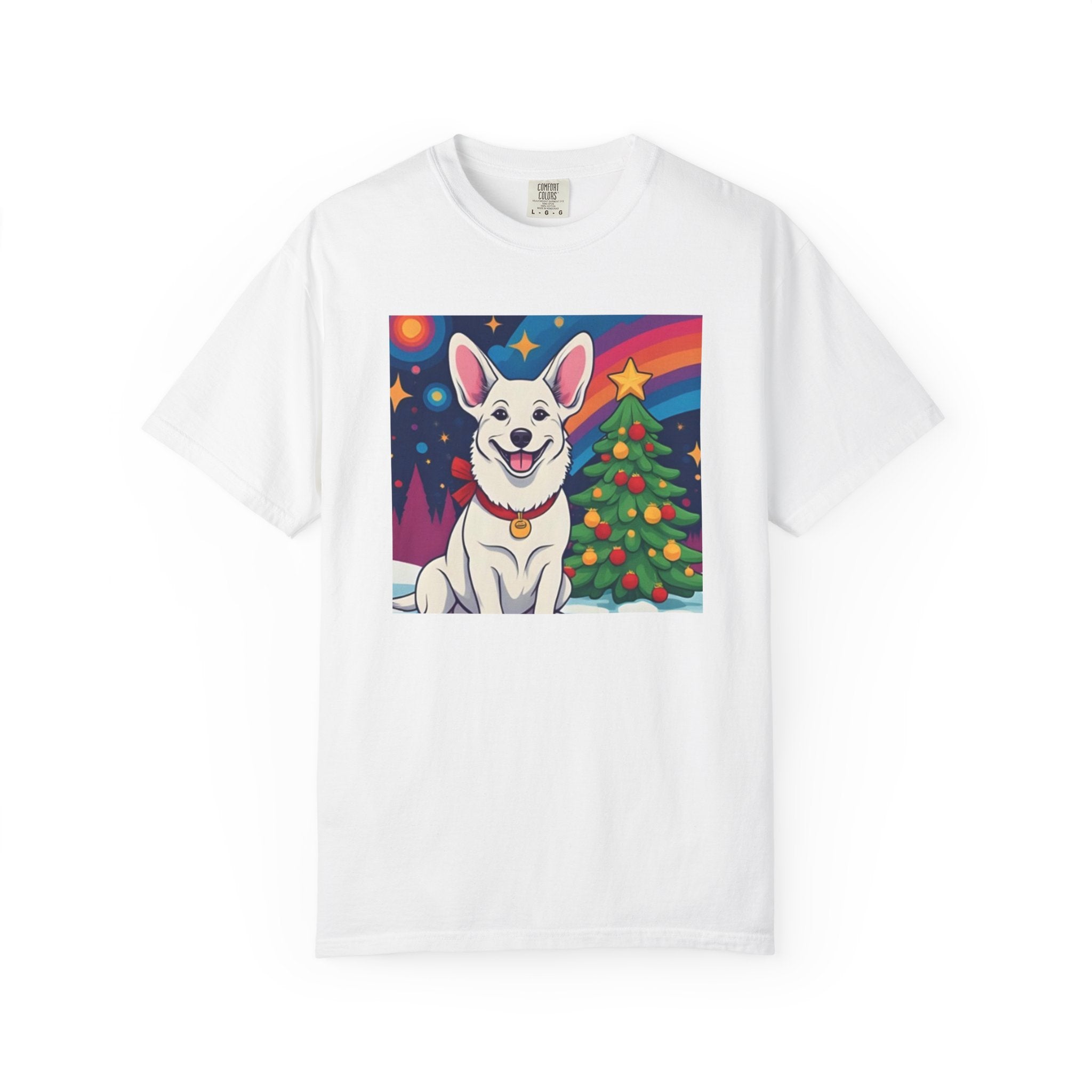 White Corgi Holiday Unisex Garment-Dyed T-shirt