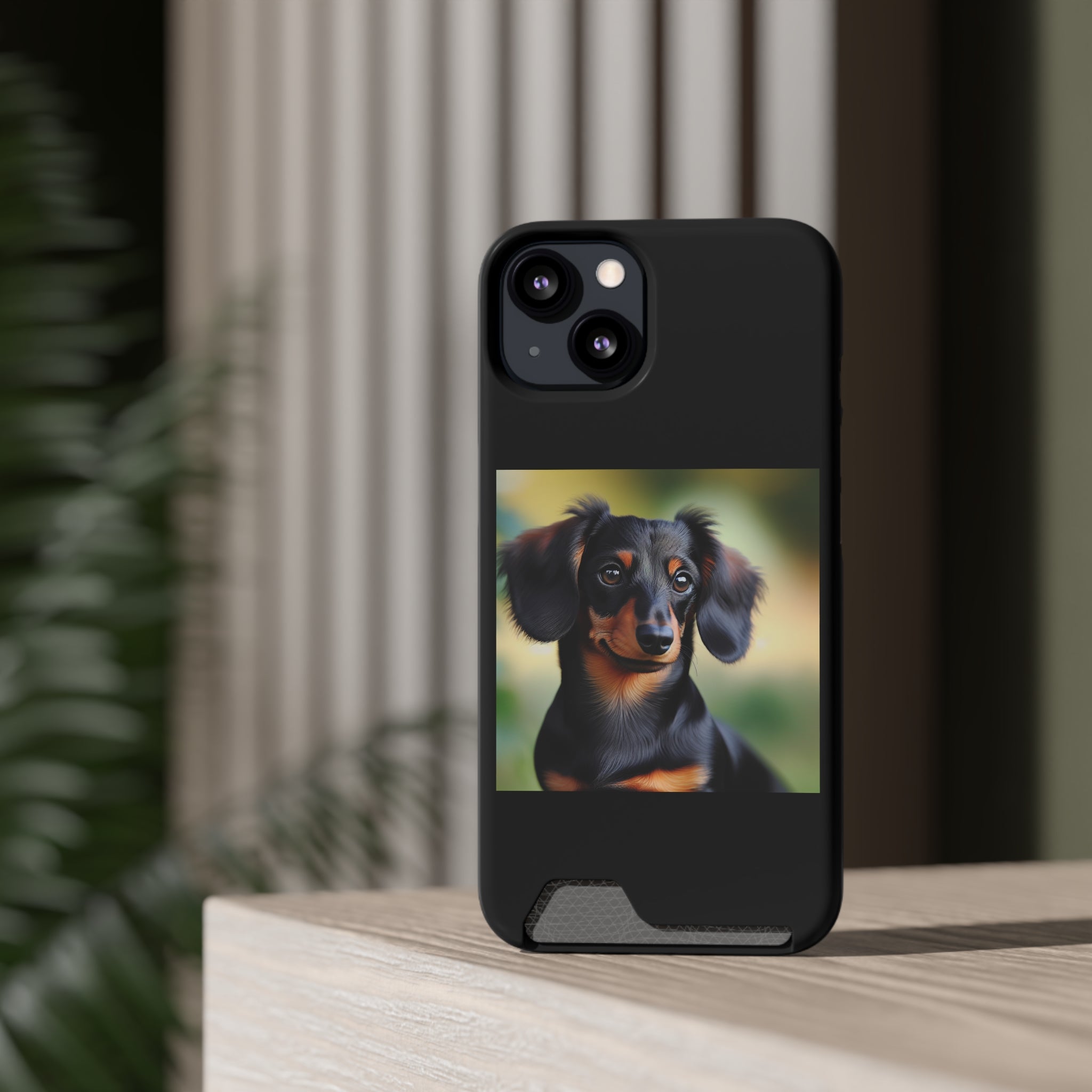 Dachshund Black and Brown Phone Case with Card Holder