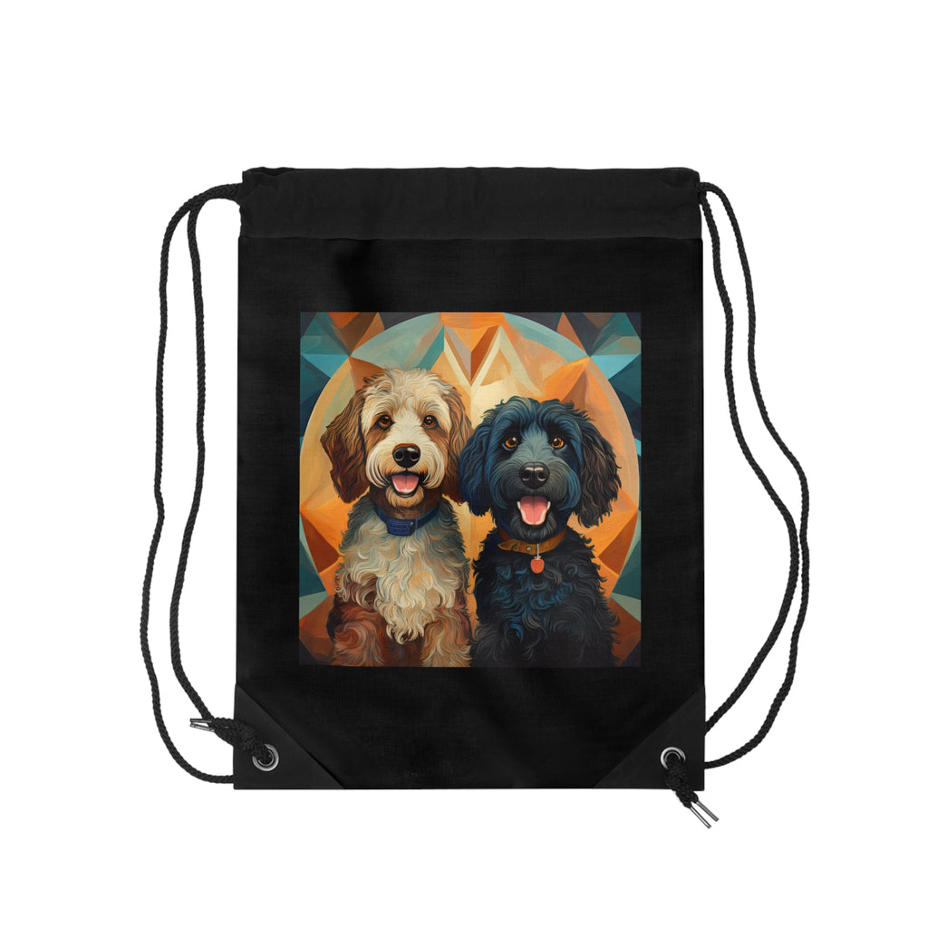 Doodles, Black & Tan Drawstring Bag