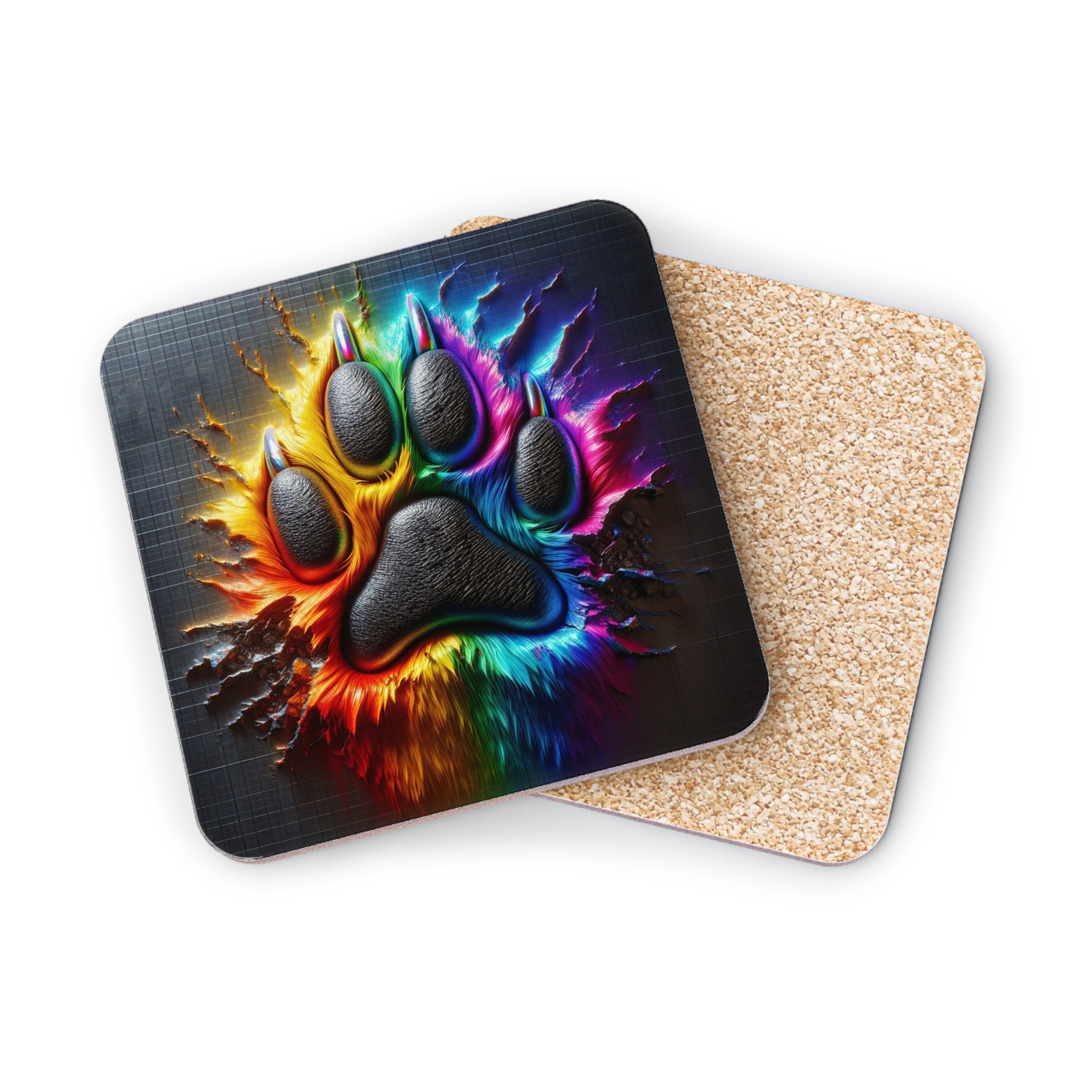 Electric Rainbow Dog Paw Coasters