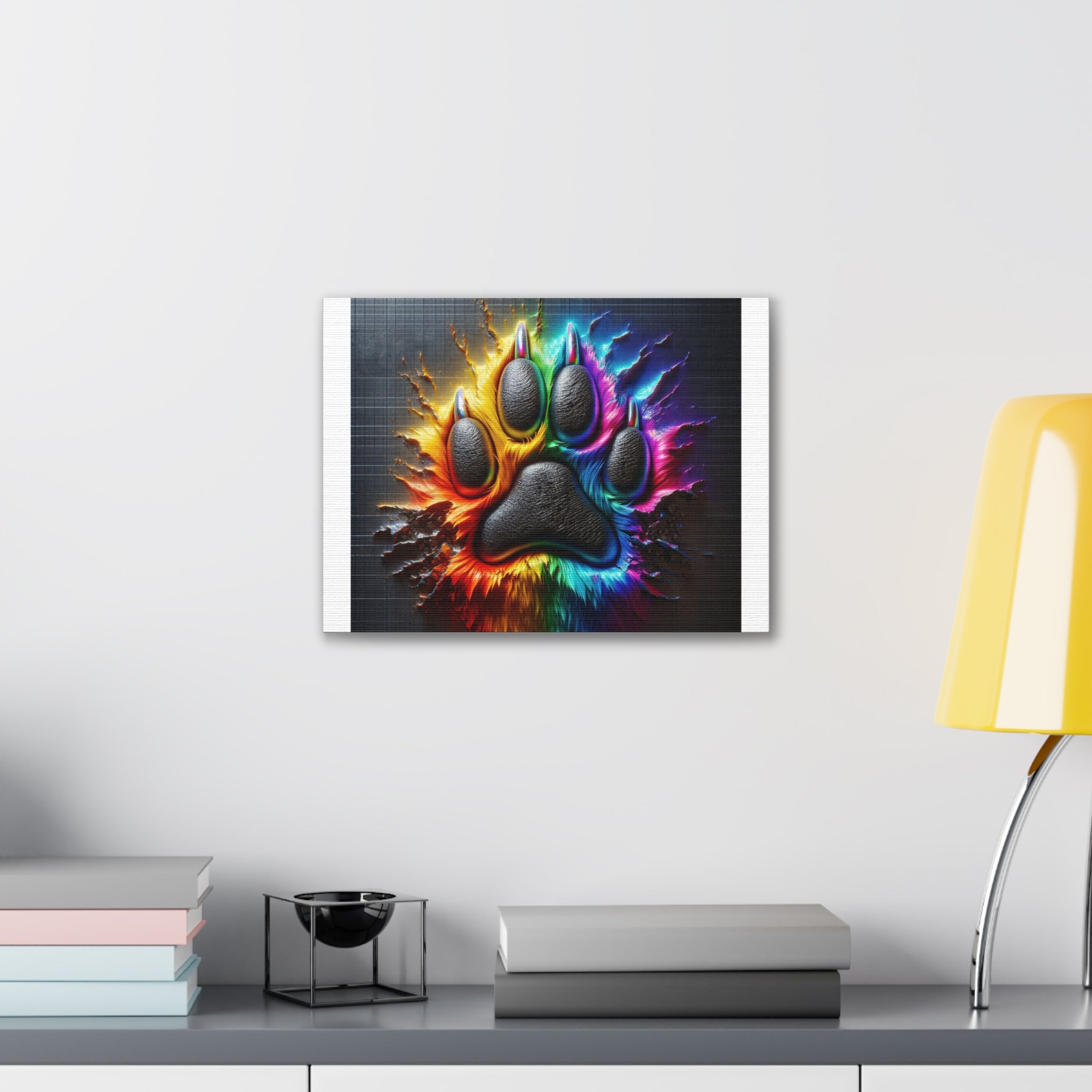 Electric Rainbow Dog Paw Canvas Stretched, 0.75"