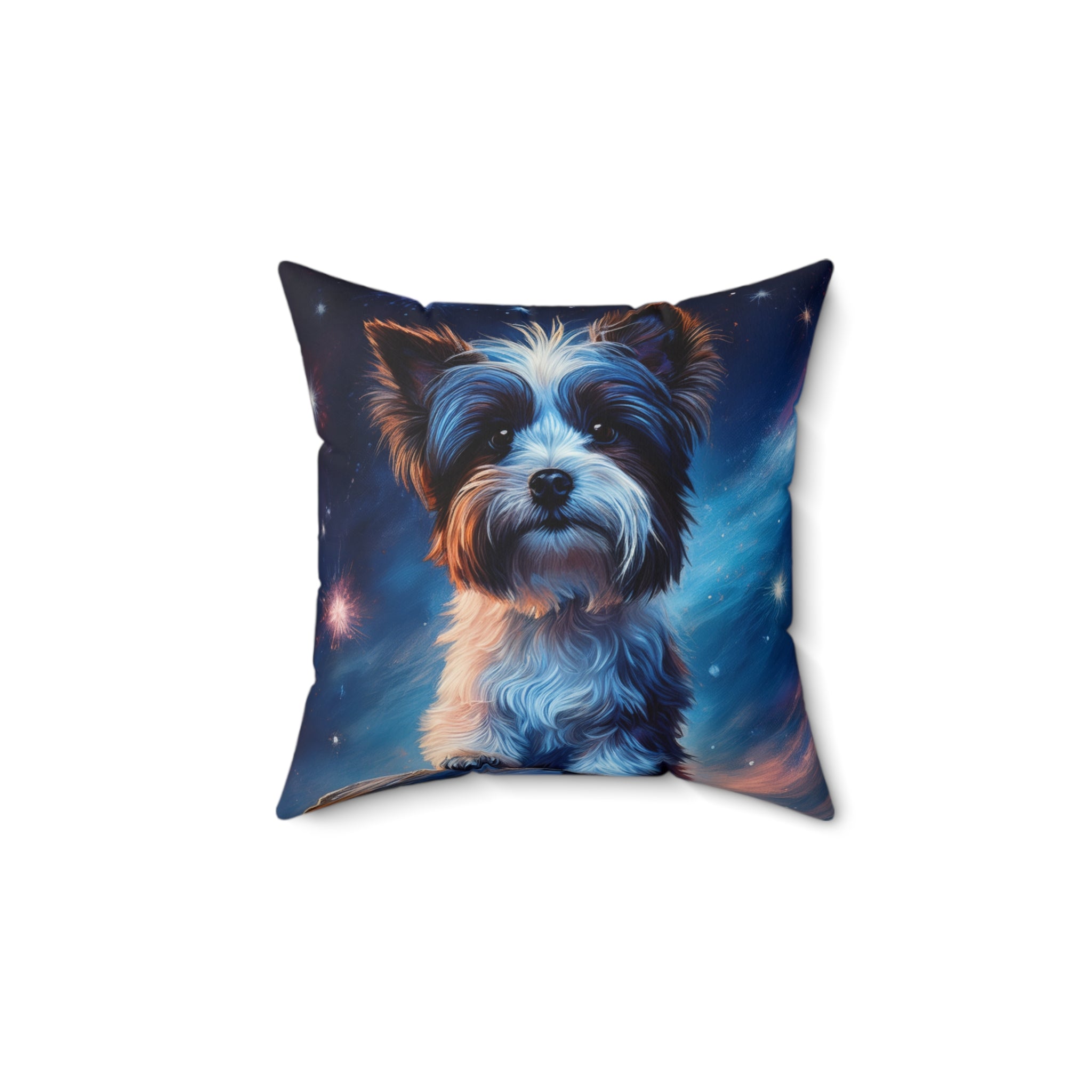 Biewer Terrier Stary Night Polyester Square Pillow