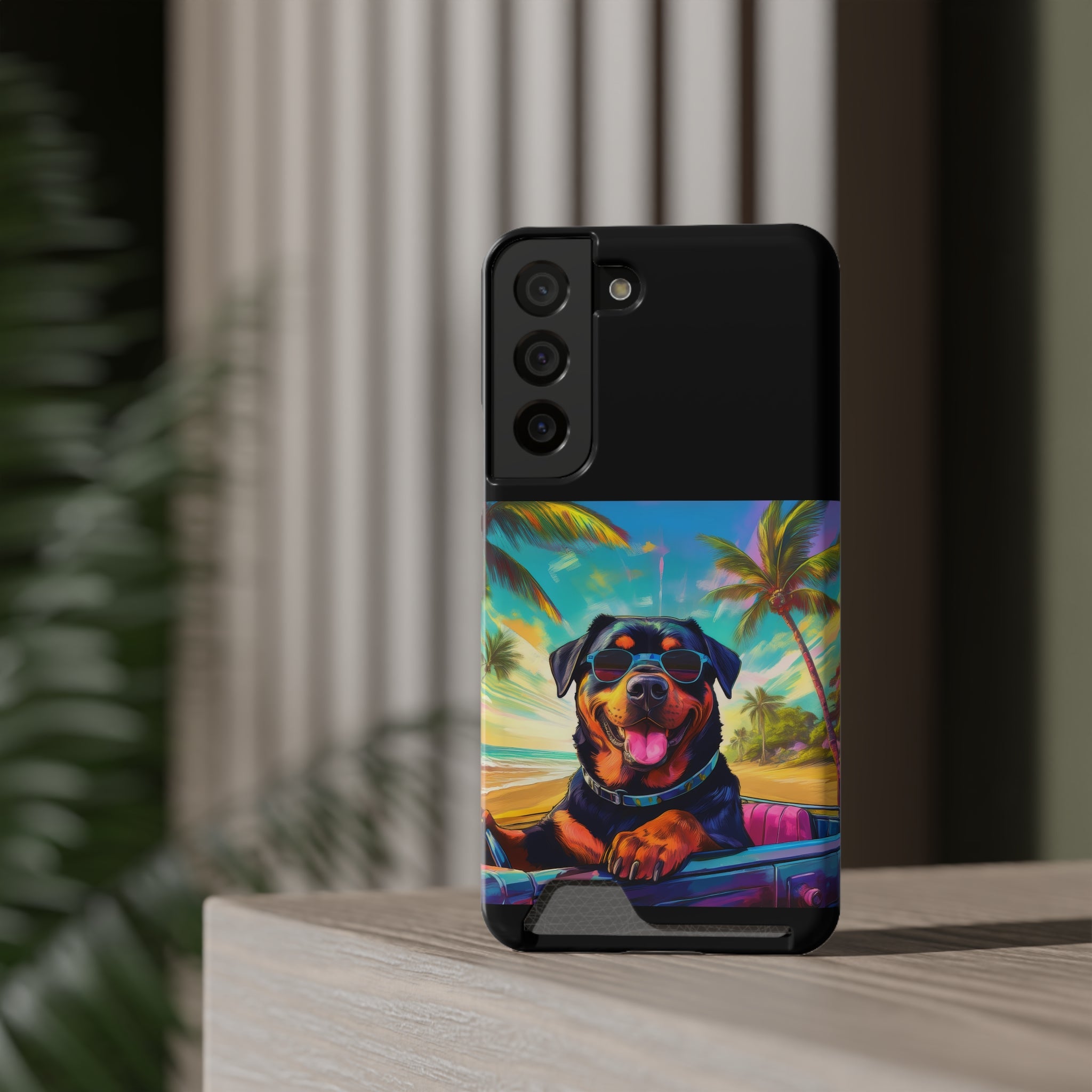 Rottweiler Beach Drive Phone Case with Card Holder