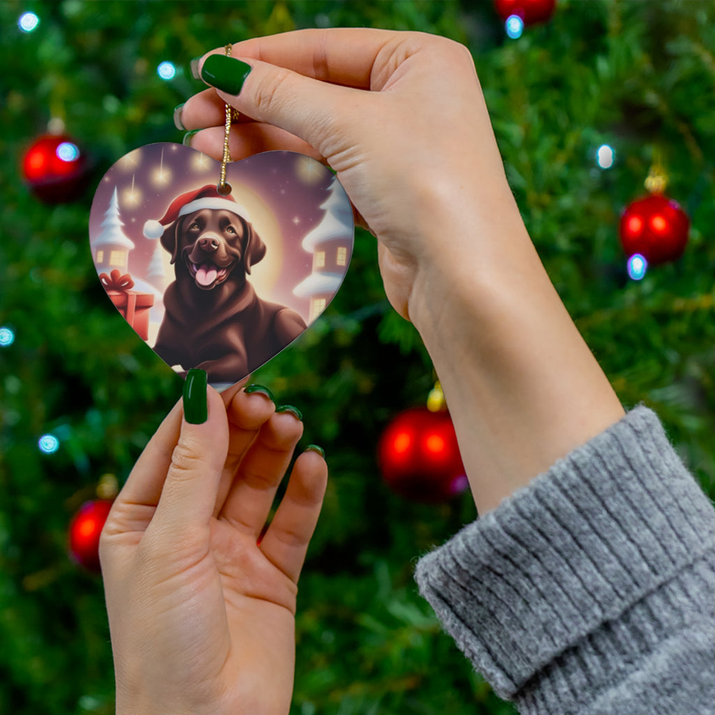 Chocolate Lab Holiday Ceramic Ornament