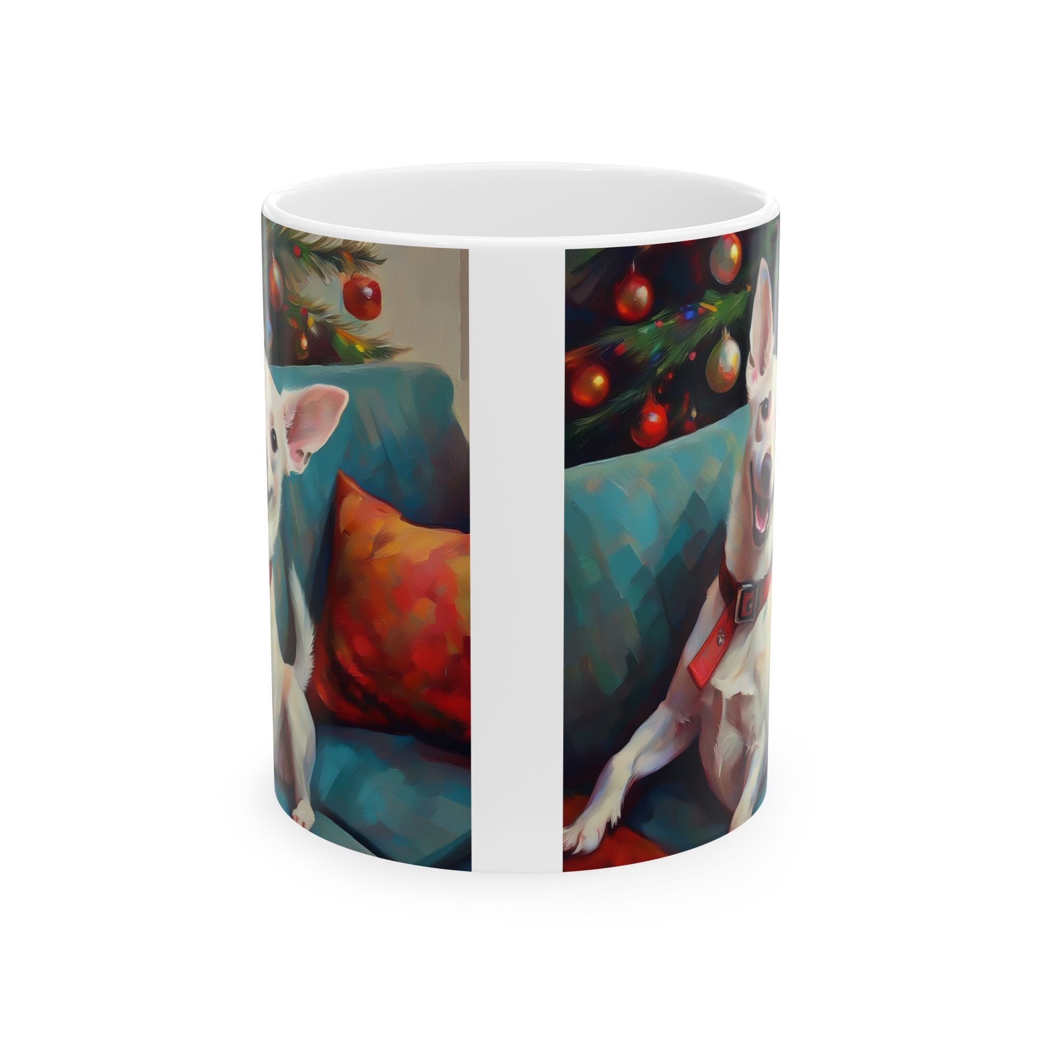 White Corgi Holiday II Ceramic Mug, (11oz, 15oz)