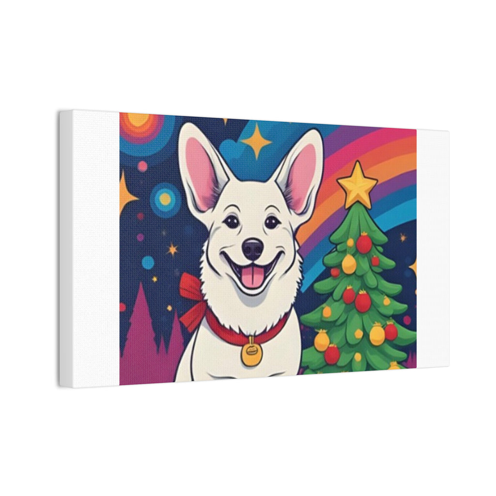 White Corgi Holiday Canvas Stretched, 0.75"
