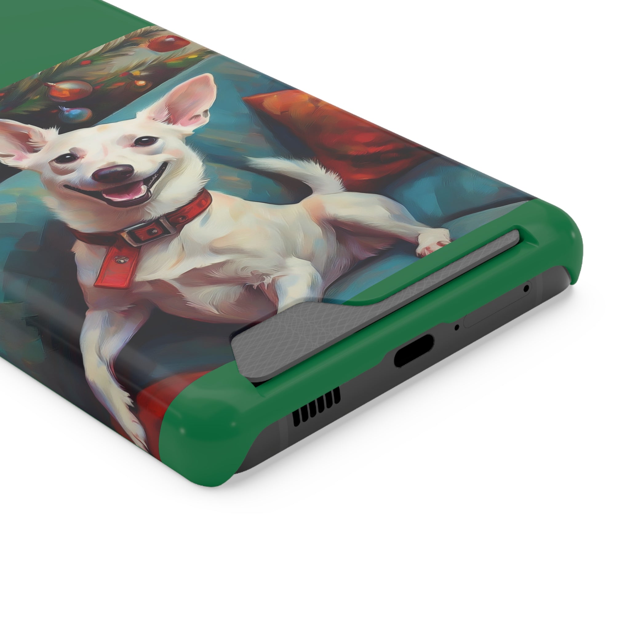 White Corgi Holiday II Phone Case with Card Holder