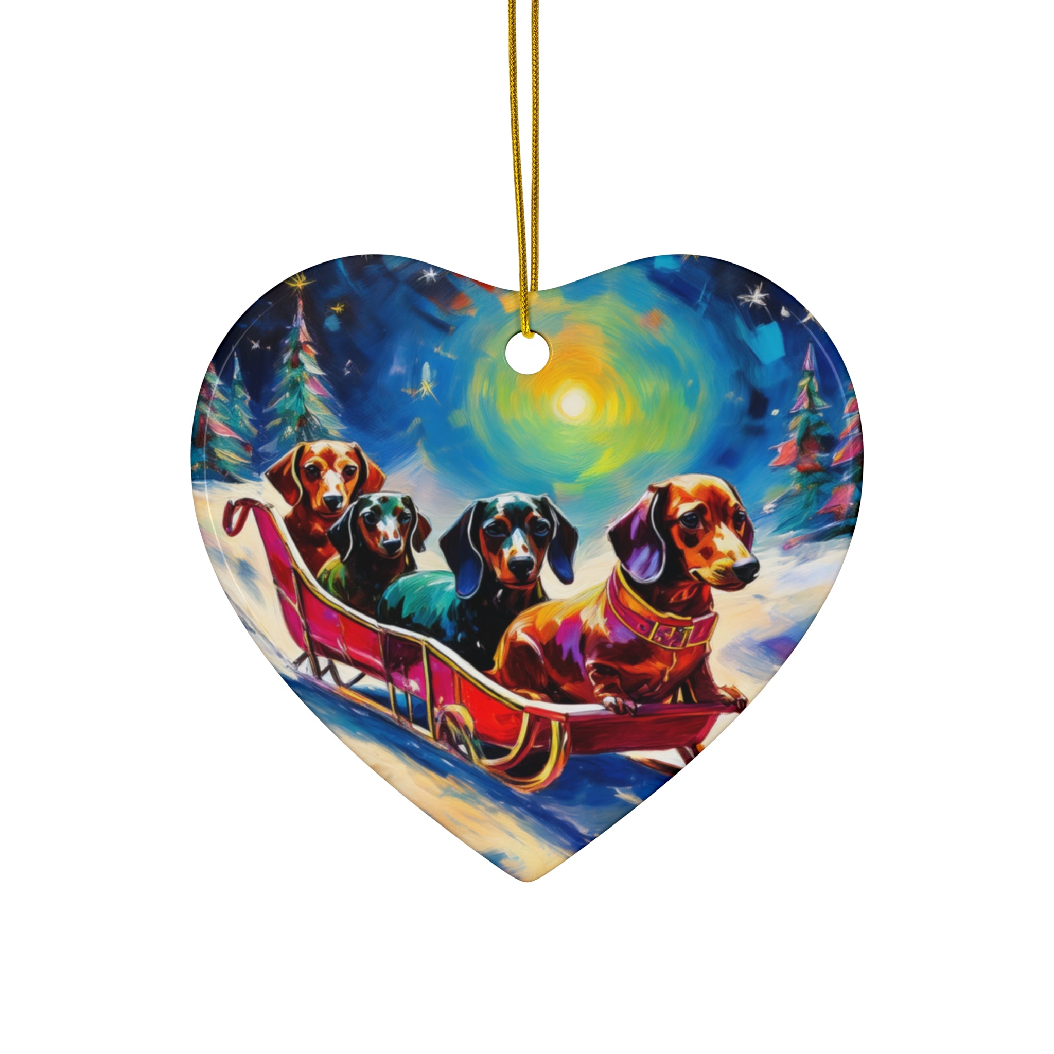 Dachshund Night Sleighride Ceramic Ornament