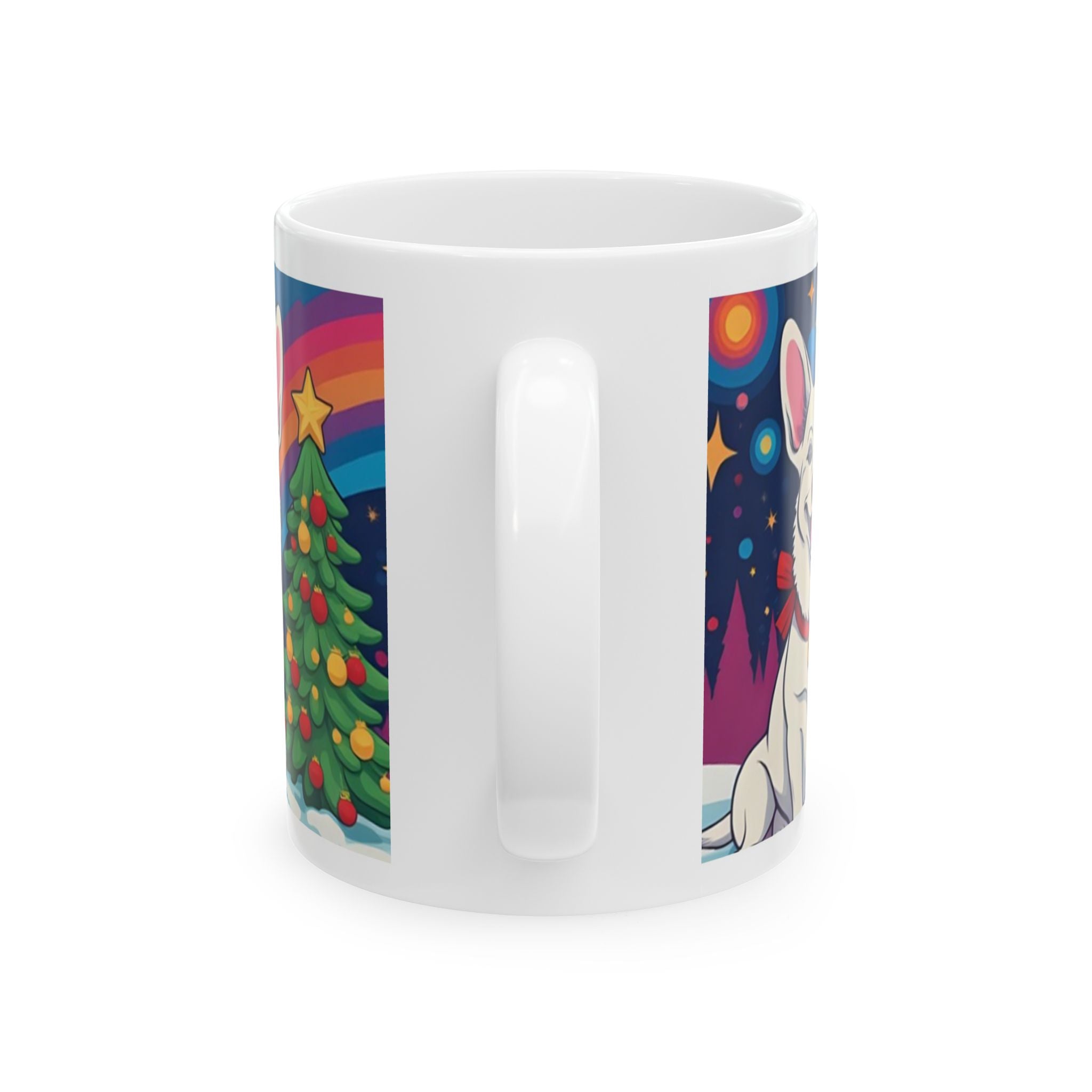 White Corgi Holiday Ceramic Mug, (11oz, 15oz)