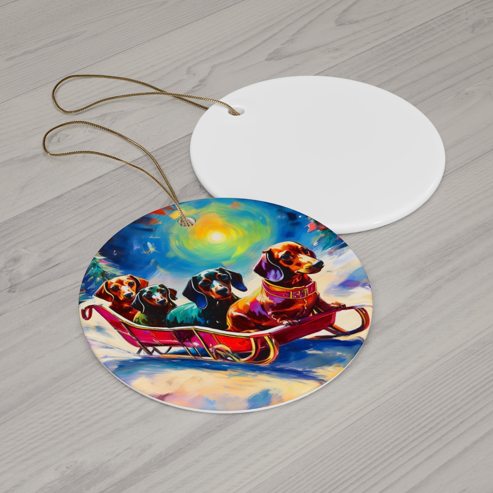 Dachshund Night Sleighride Ceramic Ornament
