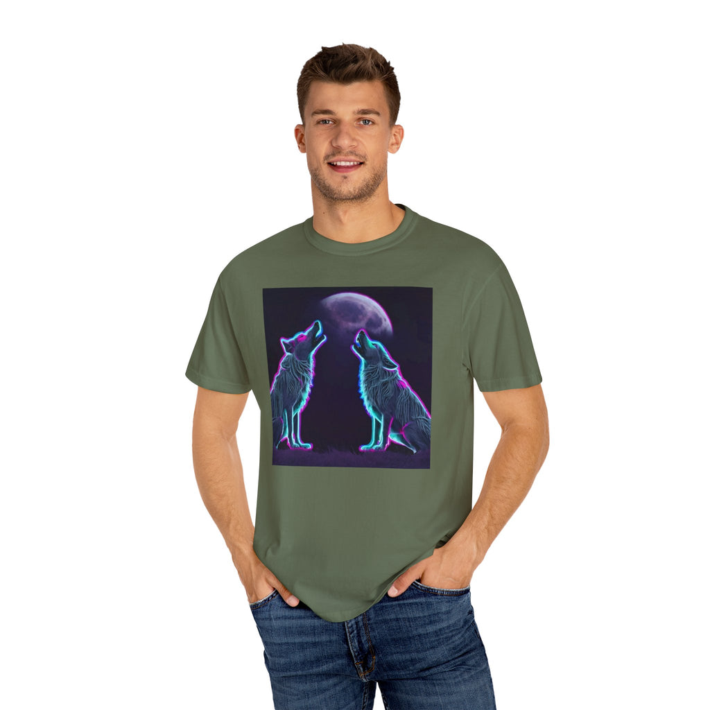 Neon Wolves Howling Unisex Garment-Dyed T-shirt