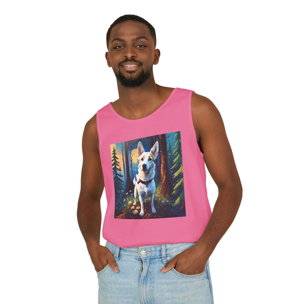 White/Tan Dog Forest Walk Unisex Tank Top