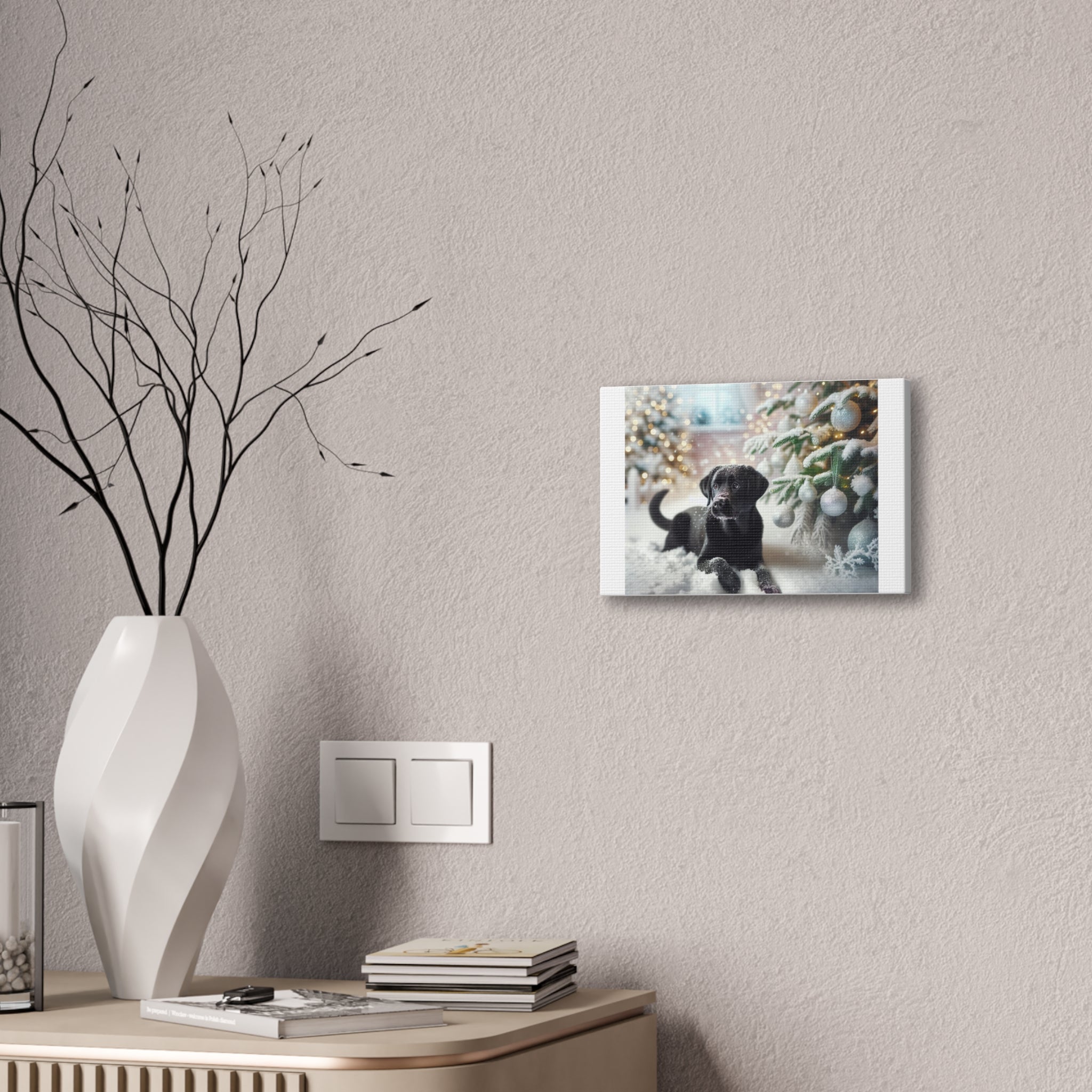 Black Lab Puppy Holiday Canvas Stretched, 0.75"