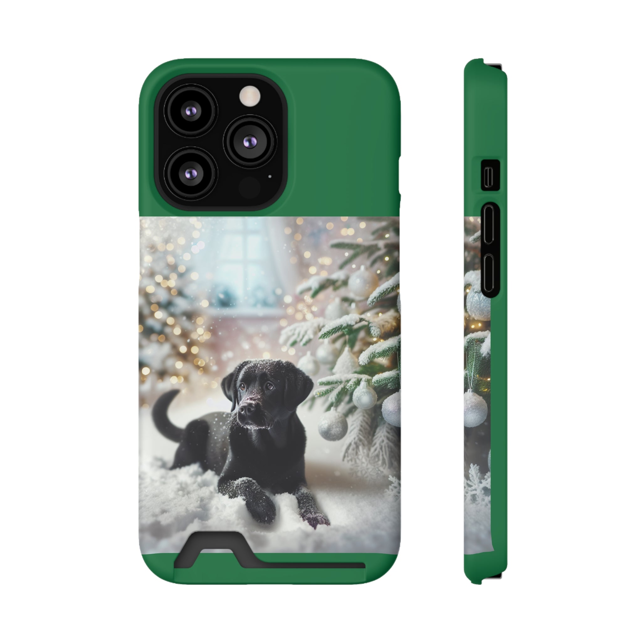 Black Lab Holiday Phone Case with Card Holder