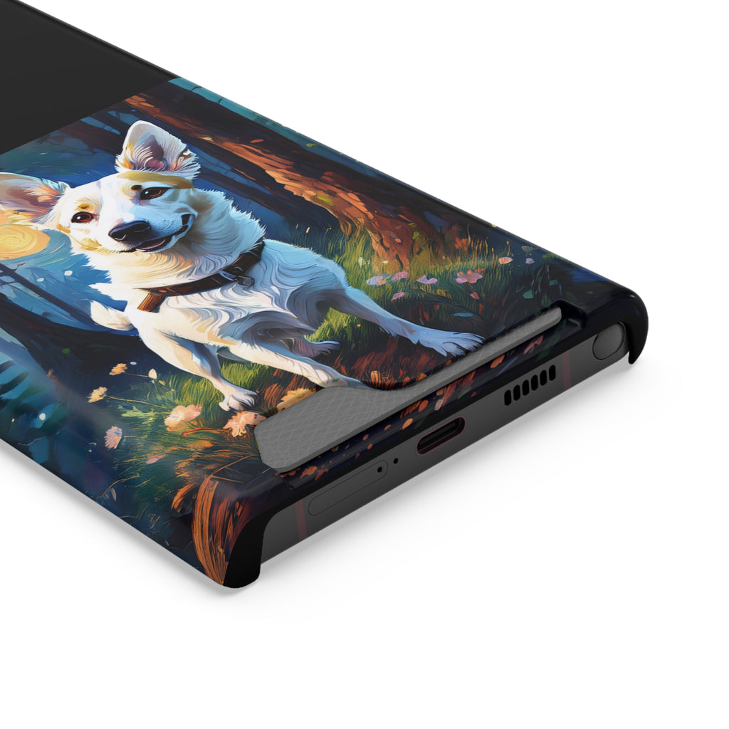 White/Tan Dog Forest Walk Phone Case with Card Holder