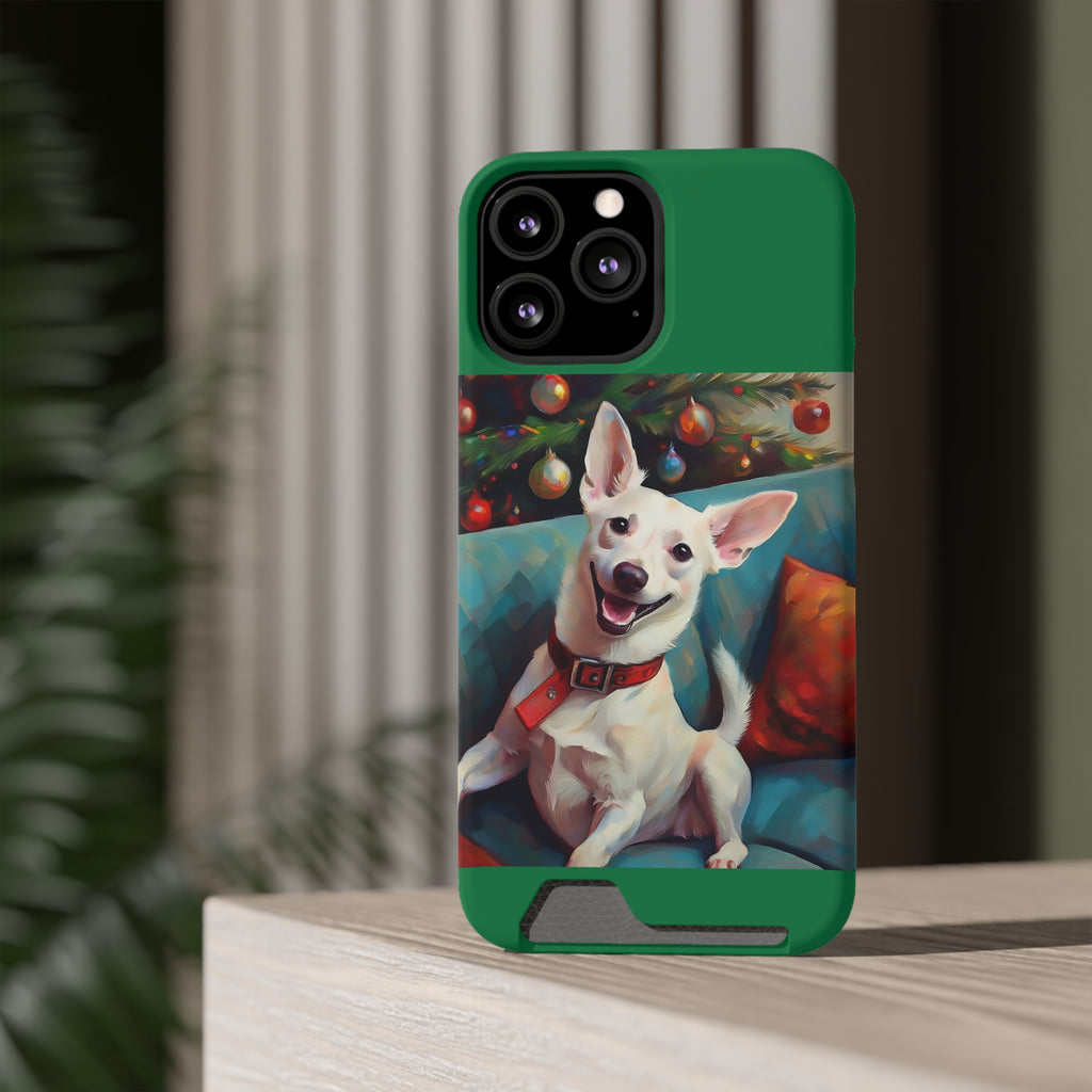 White Corgi Holiday II Phone Case with Card Holder