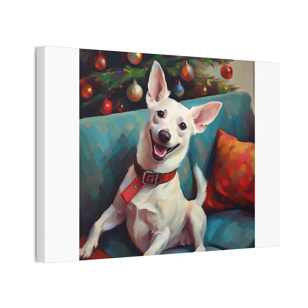 White Corgi Holiday II Canvas Painting
