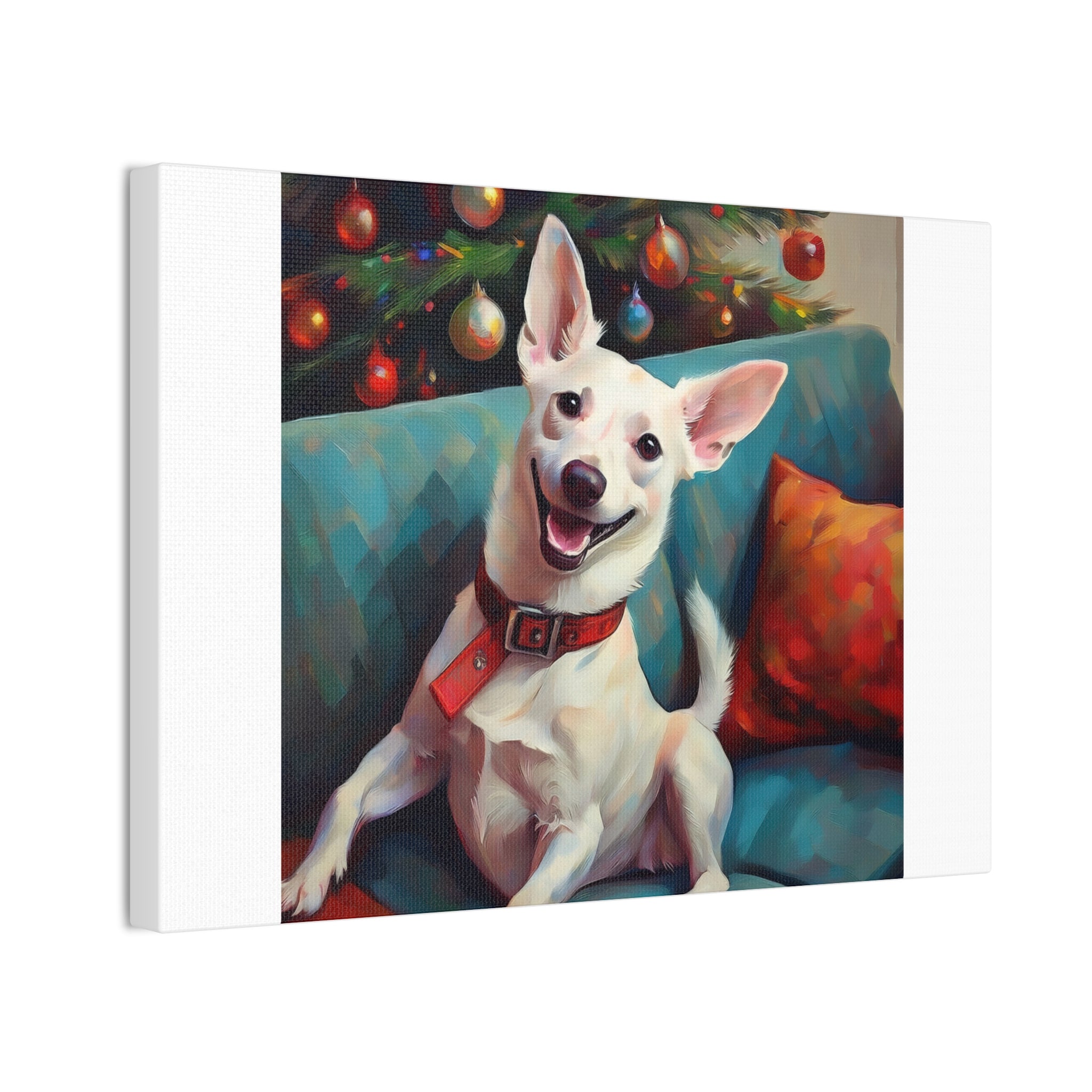 White Corgi Holiday II Canvas Painting