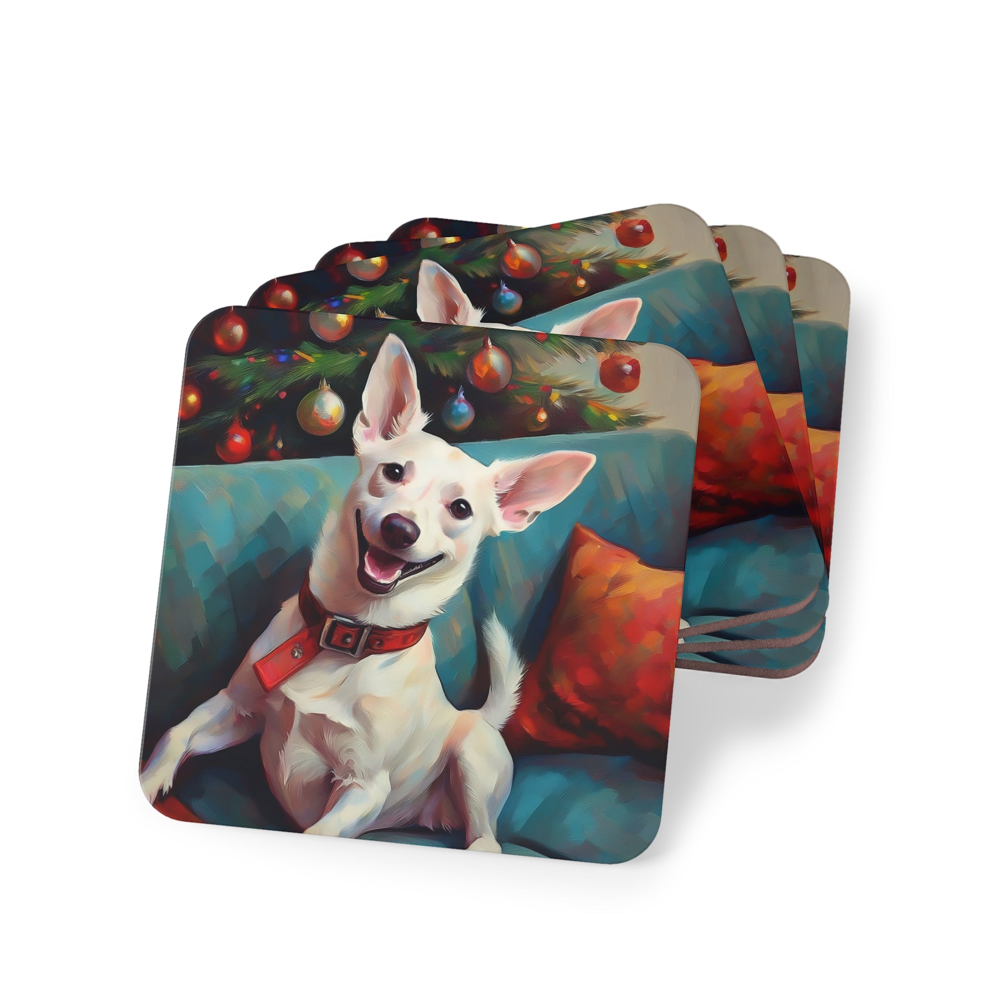 White Corgi Holiday II Coasters