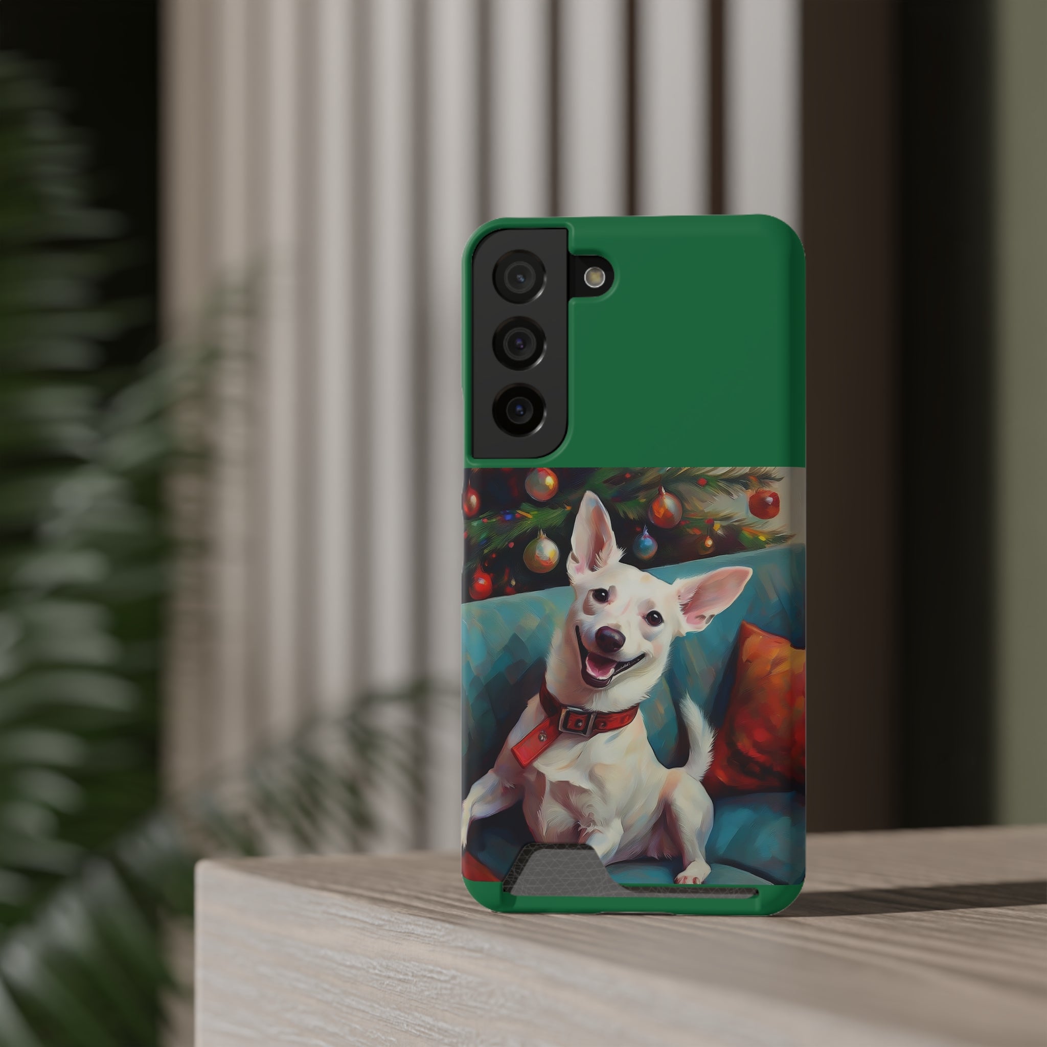 White Corgi Holiday II Phone Case with Card Holder